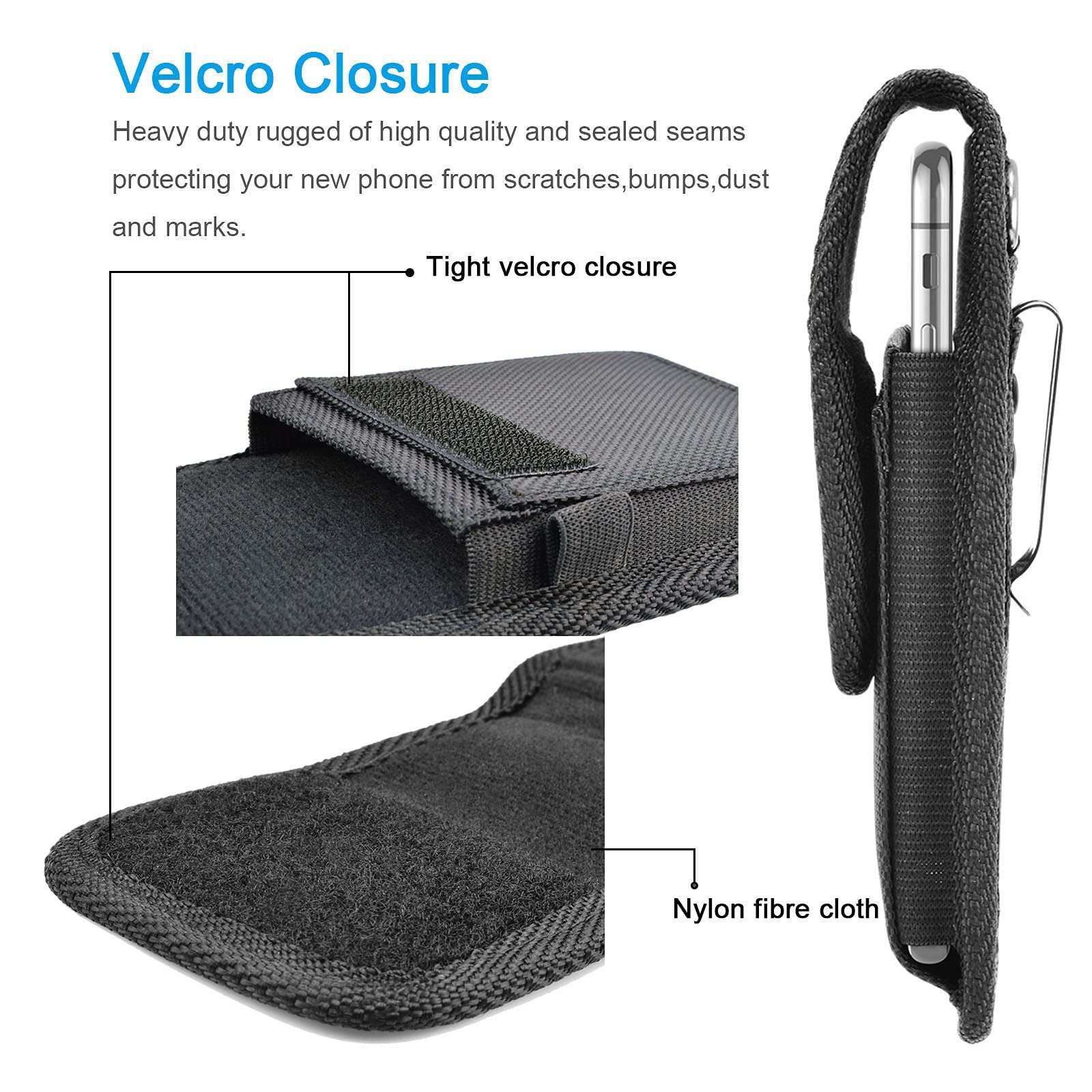 Tiflook for Samsung Galaxy S25 Ultra S24 S23 S22 S21 S20 FE S10 S9 A03S A20 A50 A51 A16 A15 A14 A10e Holster Nylon Cell Phone Pouch Belt Holder Carrying Case with Clip,Black - Image 5
