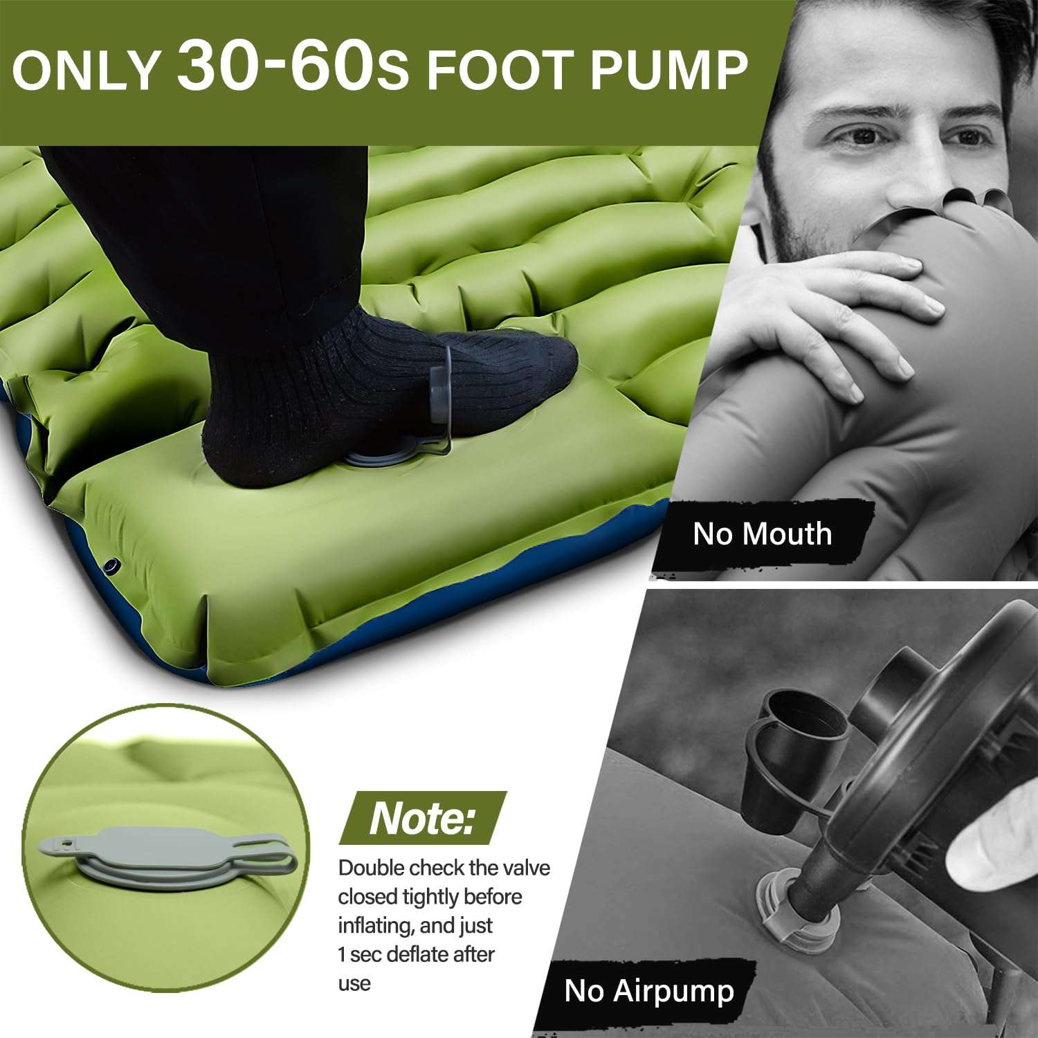 Camping Sleeping Pad, Ultralight Camping Mat with Pillow, Built-in Foot Pump Inflatable Sleeping Pads Compact for Camping Backpacking Hiking Traveling Tent,Single,Green. - Image 6