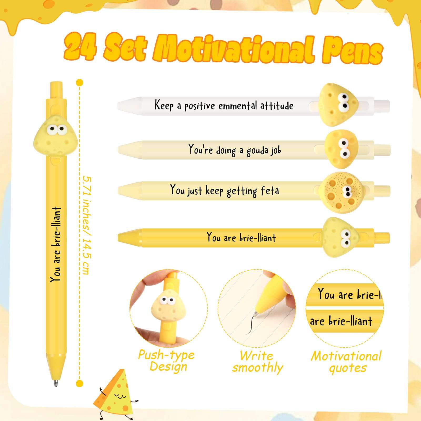Sayglossy 20 Set Emotional Gift Bulk Support Cheese Ballpoint Pen Mini Positive Cheese Inspirational Bookmark Cards Halloween Party Favor for Student Teacher Employee Coworker Housekeeping - Image 3