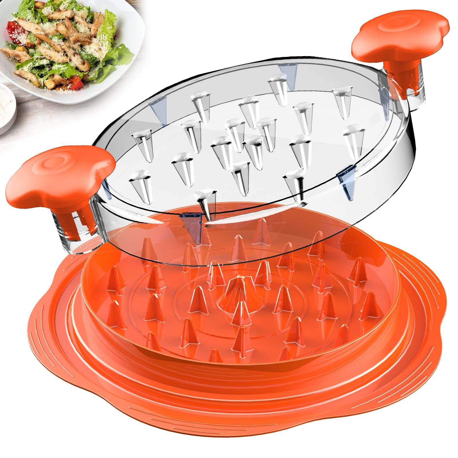 SURETIVIAN Chicken Shredder Large Chicken Breast Shredder Tool Twist with Brush&Fork, Visible Meat Shredder Machine, Anti-Slip Strip, Ergonomic Handle, BPA Free, Suitable for Pork Beef Chicken(Orange) - Image 1