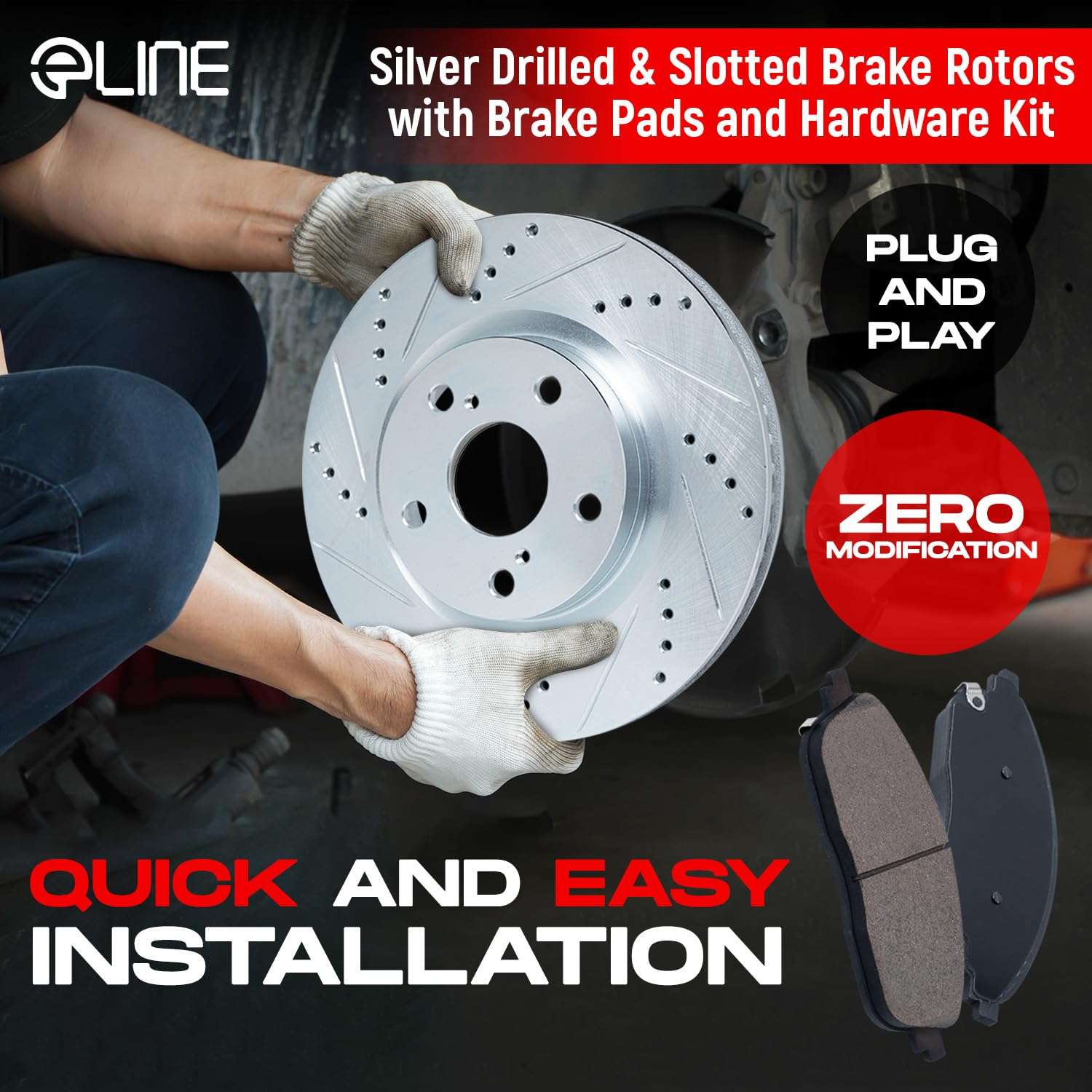 R1 Concepts Front and Rear Brake Kit For 2019-2022 Genesis G70, 2018-2021 Kia Stinger| Drilled Slotted Brake Rotors| Ceramic Brake Pads and Rotors Kit| Hardware included - Image 5
