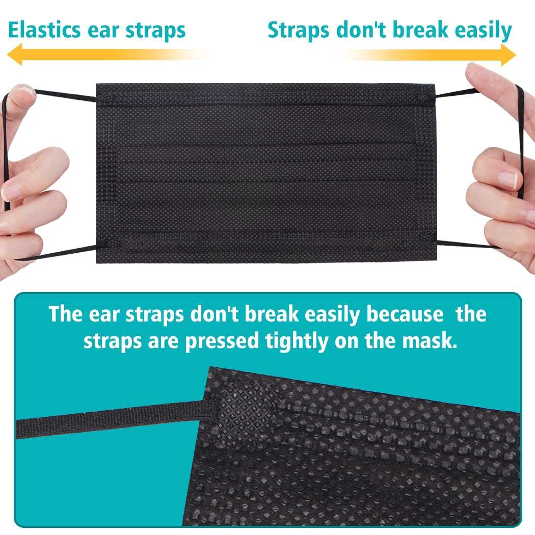 ZTANPS 100 PCS Disposable Face Masks, Black Disposable Masks, 3 Ply Protection Face Masks - Image 4