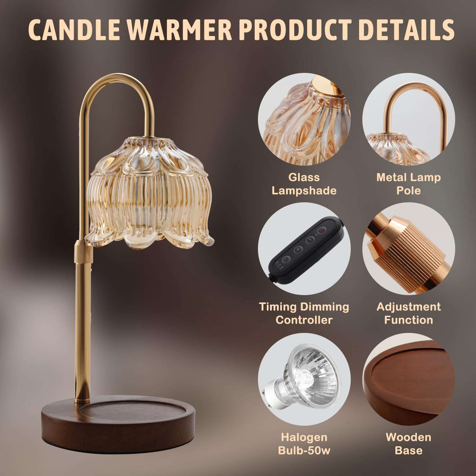 GEEZO Fragrance Candle Warmer Lamp，Electric Candle Warmer with Timer & Dimmer，Mom Christmas Birthday Gifts for Women, House Warming Gifts New Home Bedroom Decor - Image 3