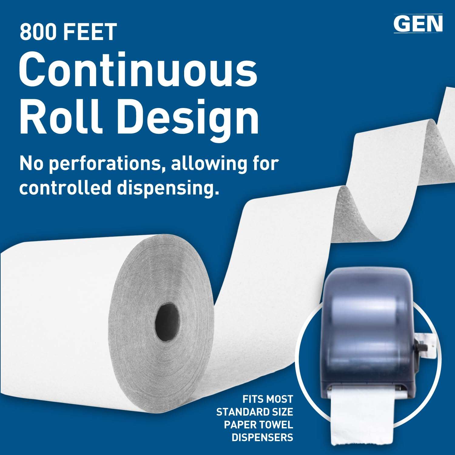 GEN Hardwound Roll Towels - White, 8-Inch x 800 ft, 6 Rolls/Carton - Image 3