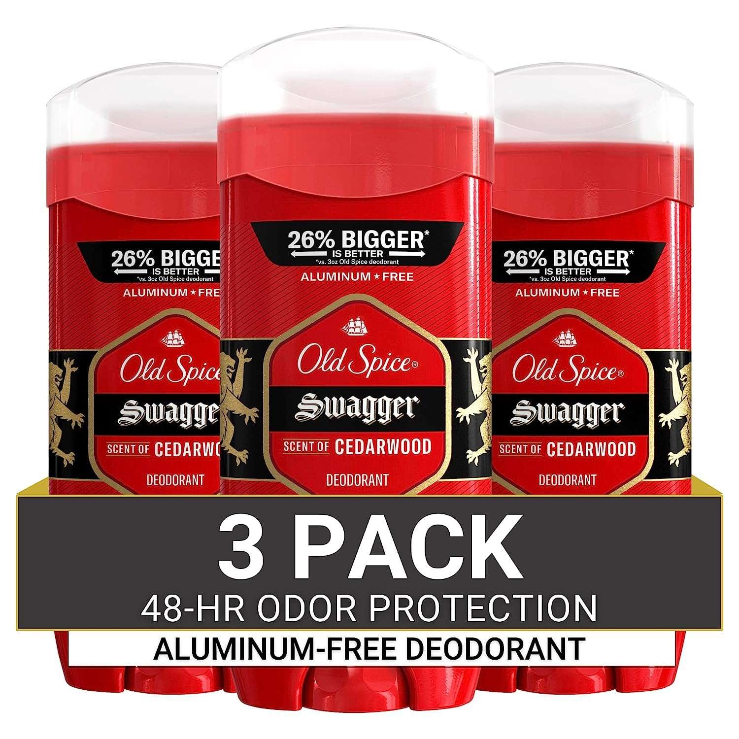 Old Spice Aluminum Free Deodorant for Men, 24/7 Odor Protection, 24/7 Freshness & Lasting Scent, Swagger with Cedarwood Scent, 3.8 oz (Pack of 3) - Image 1