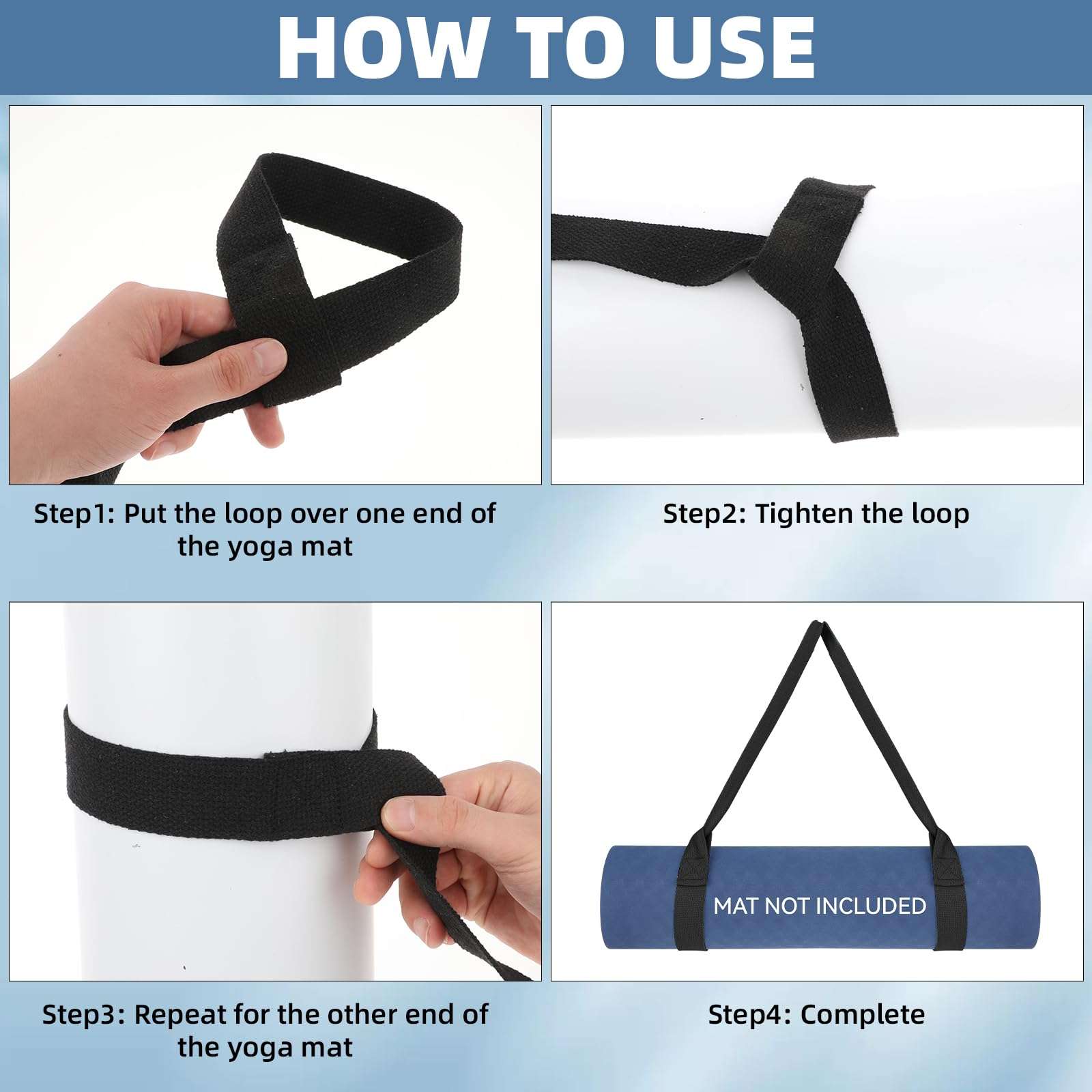 Black Yoga Mat Straps, Yoga Strap for Carrying Mat Multi-purpose Yoga Mat Holder Sling Adjustable Straps Yoga Mat Holder Sling for Most Size Mats (Yoga Mat Not Included) - Image 3