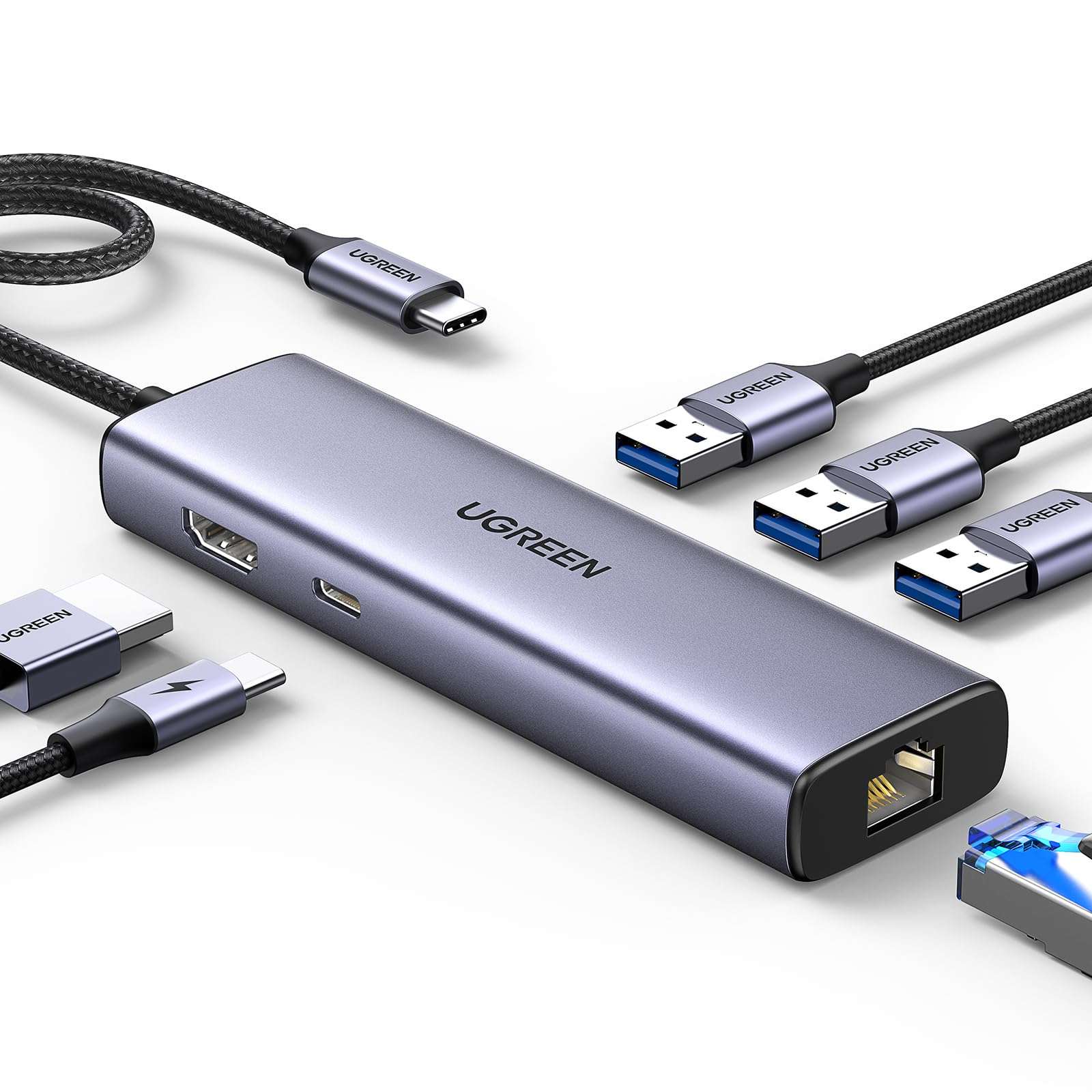 UGREEN Revodok 6 in 1 USB C Hub Gigabit Ethernet Adapter with 4K HDMI, 100W PD Charging, USB A Data Ports Compatible with Mac M1, M2, M3, iPad, iPhone 16 Pro/Pro Max, Steam Deck - Image 1