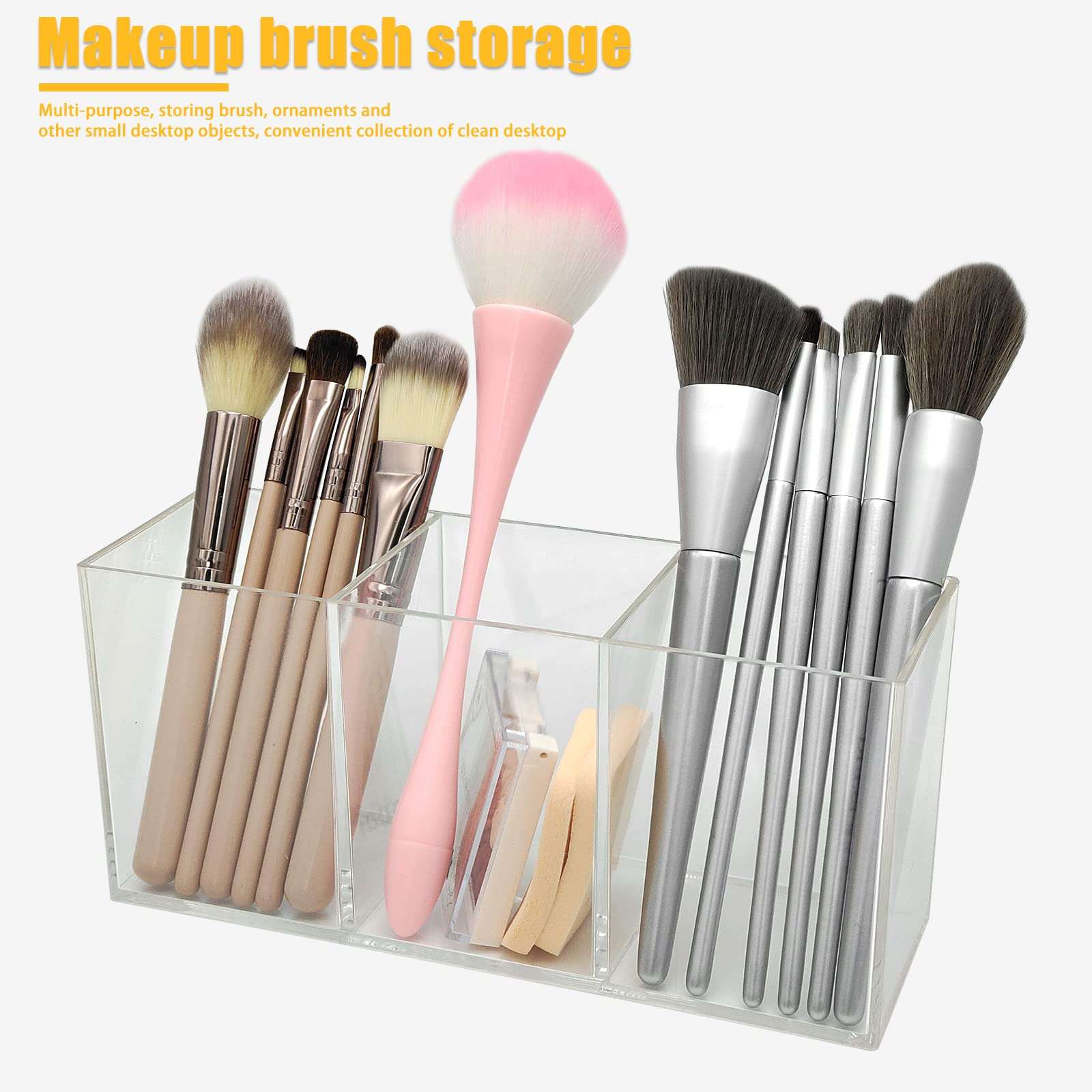 Cerpourt Clear Makeup Brush Organizer,Acrylic Cosmetic Brushes Storage Holder with 3 Slots,Pencil Pen Holder for Desk,Desk Organizer and Accessories for Vanity - Image 3
