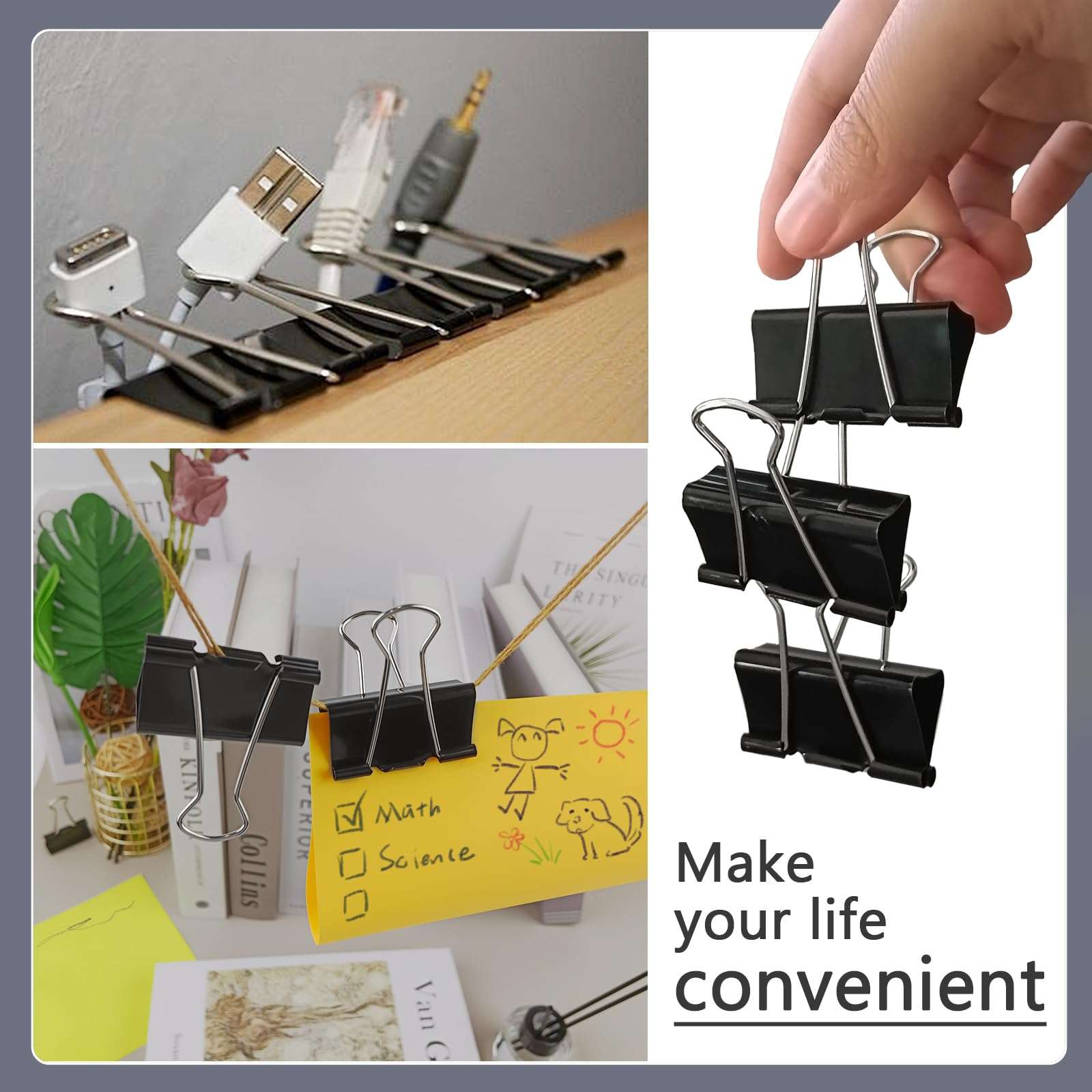 DSTELIN Large Binder Clips 1.6-Inch (24 Pack), Big Paper Clamps Clips for Office Supplies, 1.6-Inch/41mm Width, 0.7-Inch/18mm Capacity, Black - Image 7