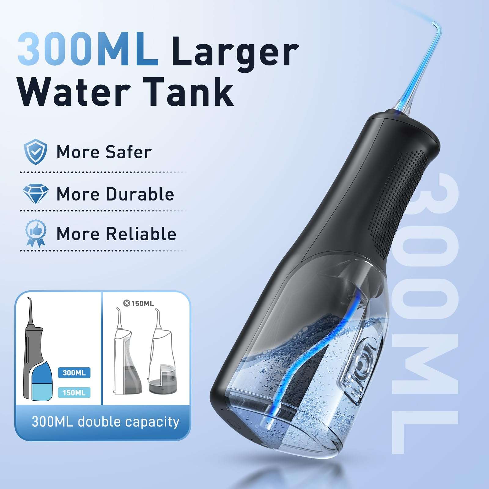 Water Dental Flosser Teeth Pick - 4 Modes Cordless Oral Irrigator - 300ML Portable and Rechargeable IPX7 Waterproof - Water Dental Piks for Cleaning for Home Travel - Oral Dental Care Fsa - Hsa - Image 4