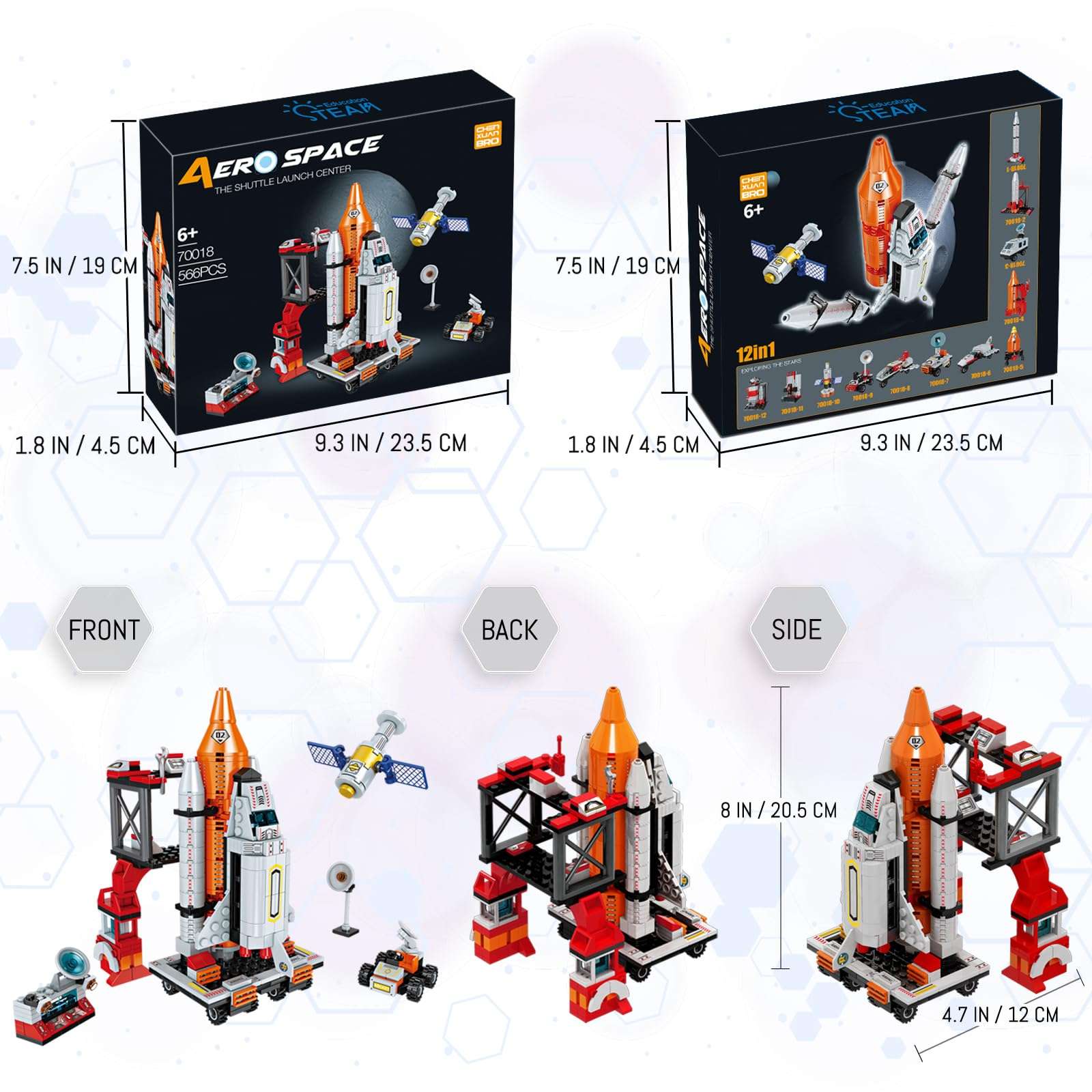 Space Exploration Shuttle Toys for 6 7 8 9 10 11 12 Year Old Boys 12-in-1 STEM Aerospace Building Kit Toy with Heavy Transport Rocket and Launcher Best Gifts for 6-12 Year Old Boys (566 PCS) - Image 3