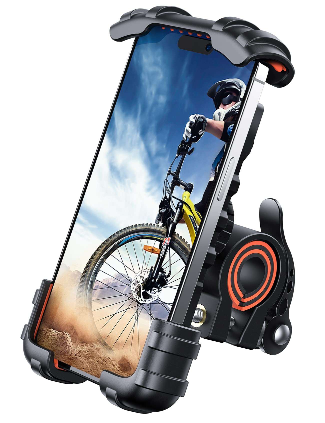 Lamicall Bike Phone Holder, Motorcycle Phone Mount - Motorcycle Handlebar Cell Phone Clamp, Scooter Phone Clip for iPhone 14 Plus/Pro Max, 13 Pro Max, S9, S10 and More 4.7" - 6.8" Smartphone, Orange - Image 1