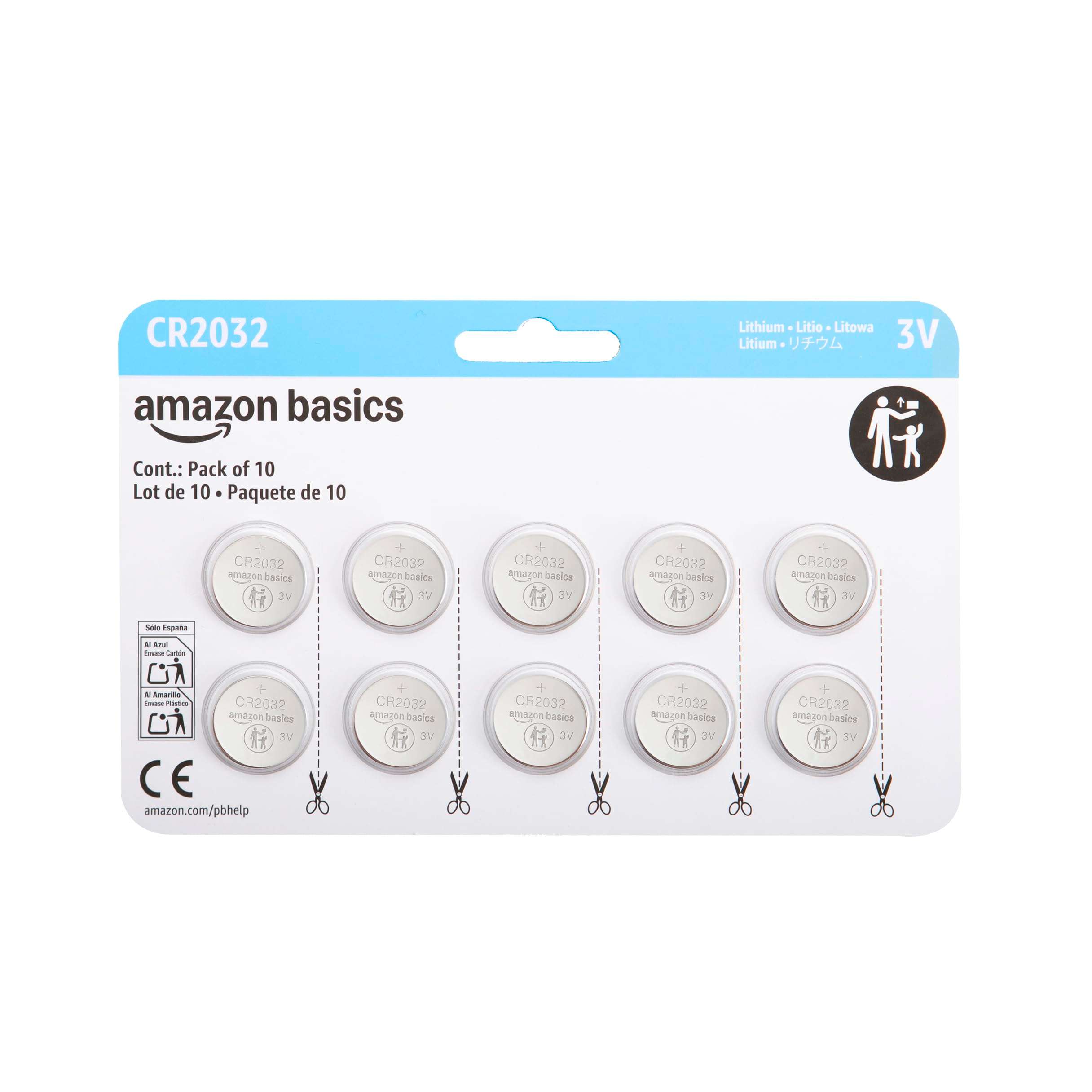 Amazon Basics CR2032 Lithium Batteries, 10-Pack, Child-Proof Package, Non-Coated - AirTag Compatible - Image 1