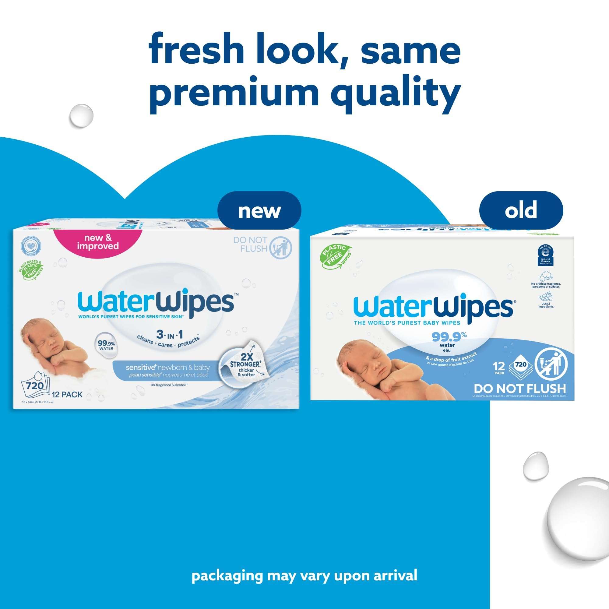 WaterWipes Sensitive+ Newborn & Baby Wipes, 3-In-1 Cleans, Cares, Protects, 99.9% Water, Unscented & Hypoallergenic, 720 Count (12 Packs) - Image 3