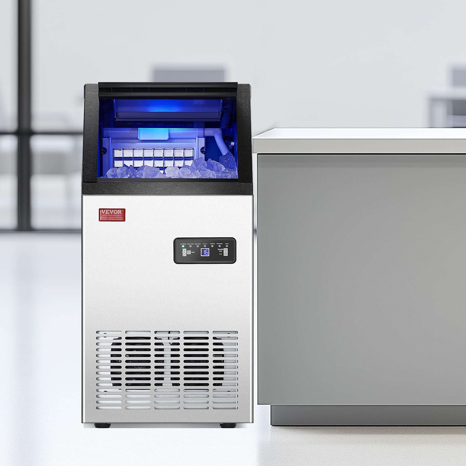 VEVOR Commercial Ice Maker, 100lbs/24H Ice Maker Machine with 28lbs Storage Capacity, 40 Ice Cubes in 15 Minutes, Freestanding Ice Maker for Bar Home Office Restaurant, LED Display, Self-Cleaning - Image 8