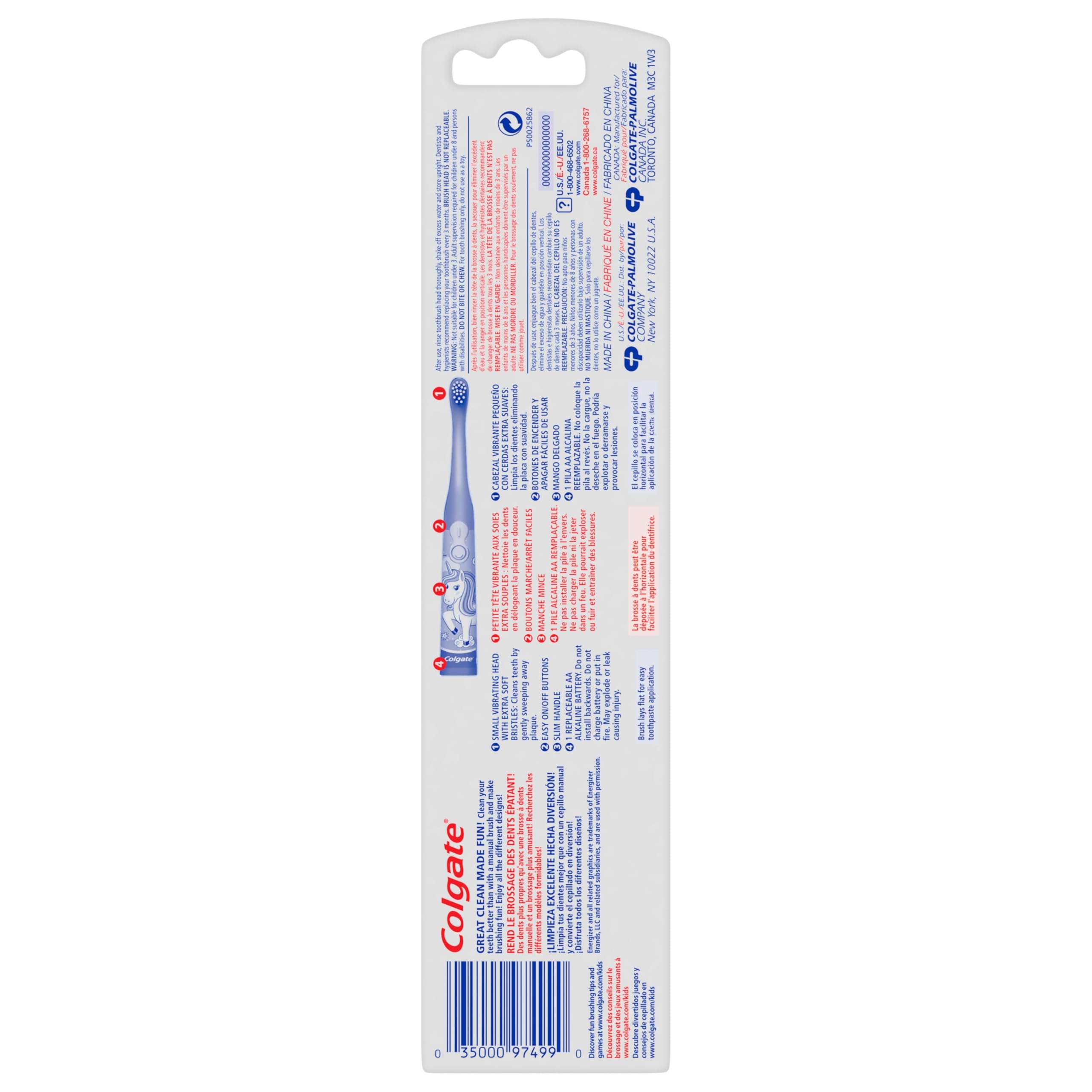 Colgate Kids Battery Powered Toothbrush, Kids Battery Toothbrush with Included AA Battery, Extra Soft Bristles, Flat-Laying Handle to Prevent Rolling, Unicorn Toothbrush, 1 Pack - Image 4