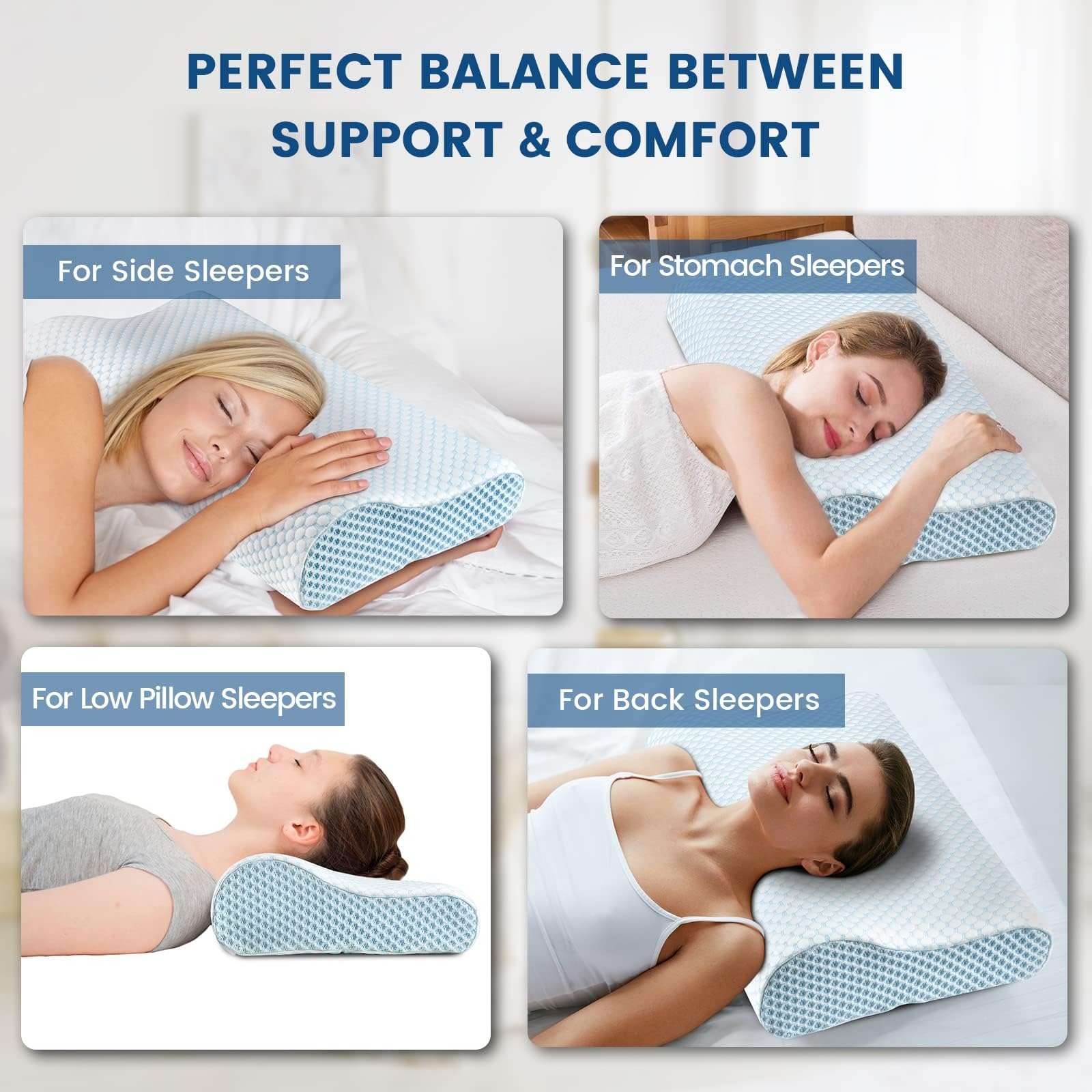 Memory Foam Bed Pillow for Sleeping, Ergonomic Cervical Contour Neck Support Orthopedic Pillow for Side Back Stomach Sleeper, Neck and Shoulder Pain - Image 6