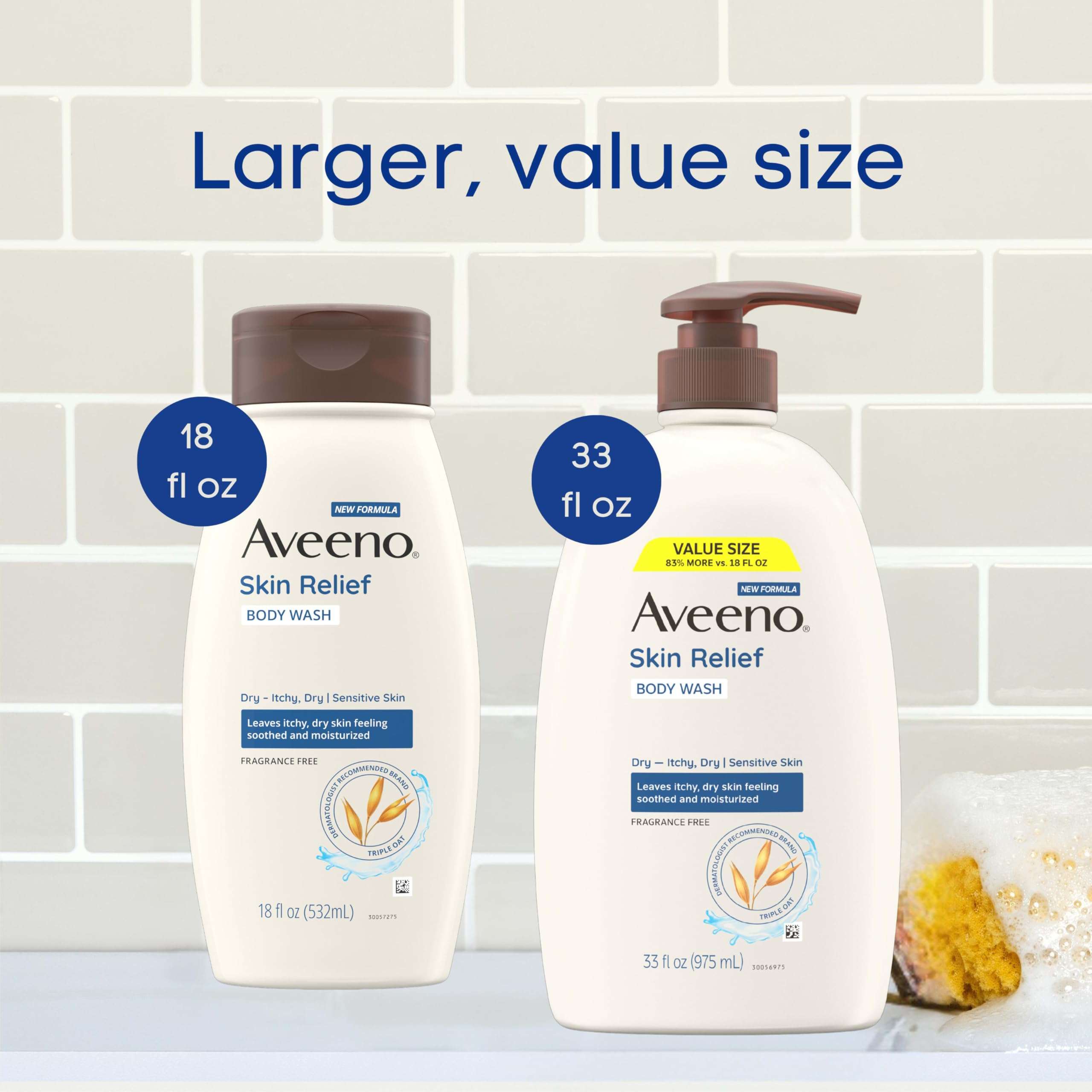 Aveeno Skin Relief Fragrance Free Body Wash, Triple Oat Formula, Gentle Daily Cleanser for Itchy Dry Sensitive Skin, Soap & Paraben Free, Soothes & Moisturizes, 33 fl oz - Image 6