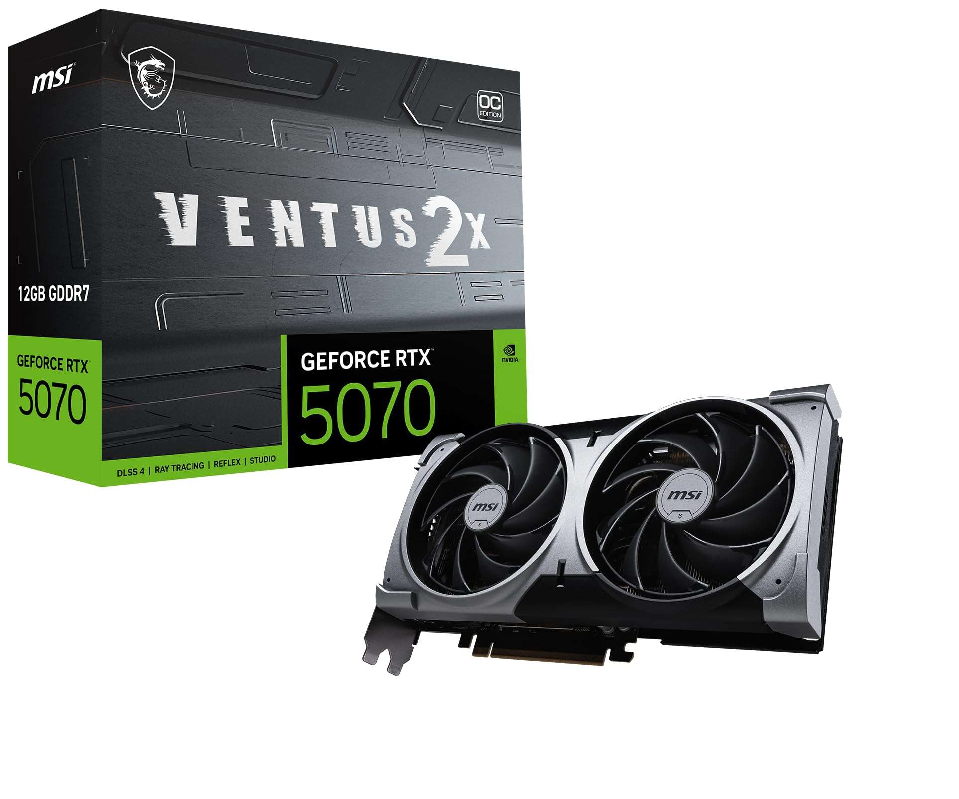 MSI Gaming RTX 5070 12G Ventus 2X OC Graphics Card (12GB GDDR7, 192-bit, Extreme Performance: 2557 MHz, DisplayPort x3 2.1a, HDMI 2.1b, NVIDIA Blackwell Architecture) - Image 1