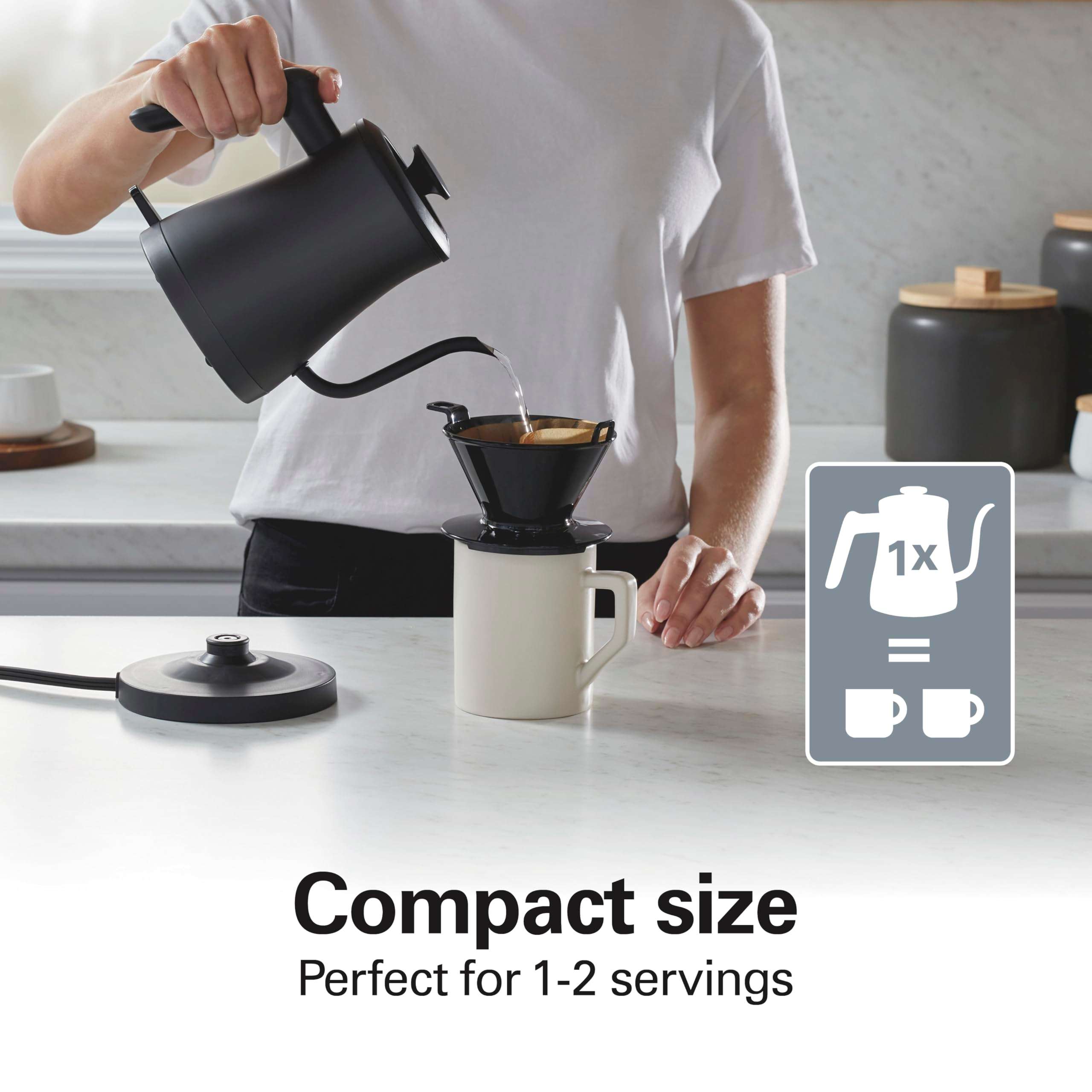Hamilton Beach Compact 20 oz. / 0.6 Liter Gooseneck Electric Kettle for Boiling Water, Pour Over Coffee, Tea, Ultra Fast Heating With 1200 Watts, Stainless Steel BPA-Free Interior, Black (41045) - Image 6