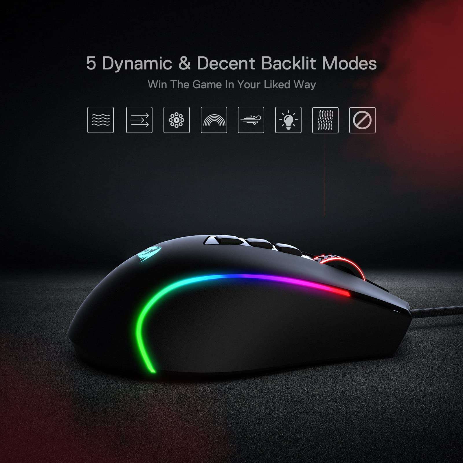 Redragon M612 Predator RGB Gaming Mouse, 8000 DPI Wired Optical Mouse with 11 Programmable Buttons & 5 Backlit Modes, Software Supports DIY Keybinds Rapid Fire Button - Image 7