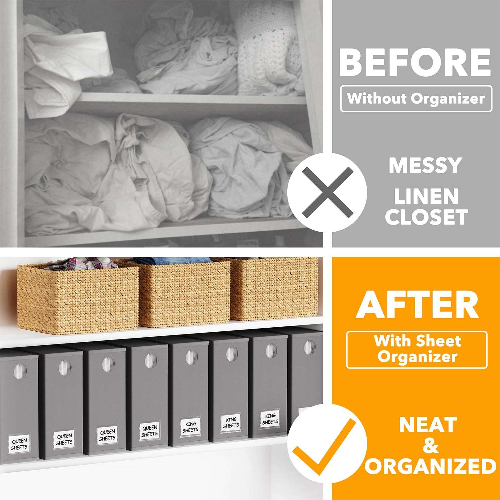 SpaceAid 10 Pack Bed Sheet Organizers and Storage, Foldable Sheet Organizer for Linen Closet, Sheets Set Folder Keeper with Window XL (Queen & King Size) Organizing Bedding Container, Gray - Image 3