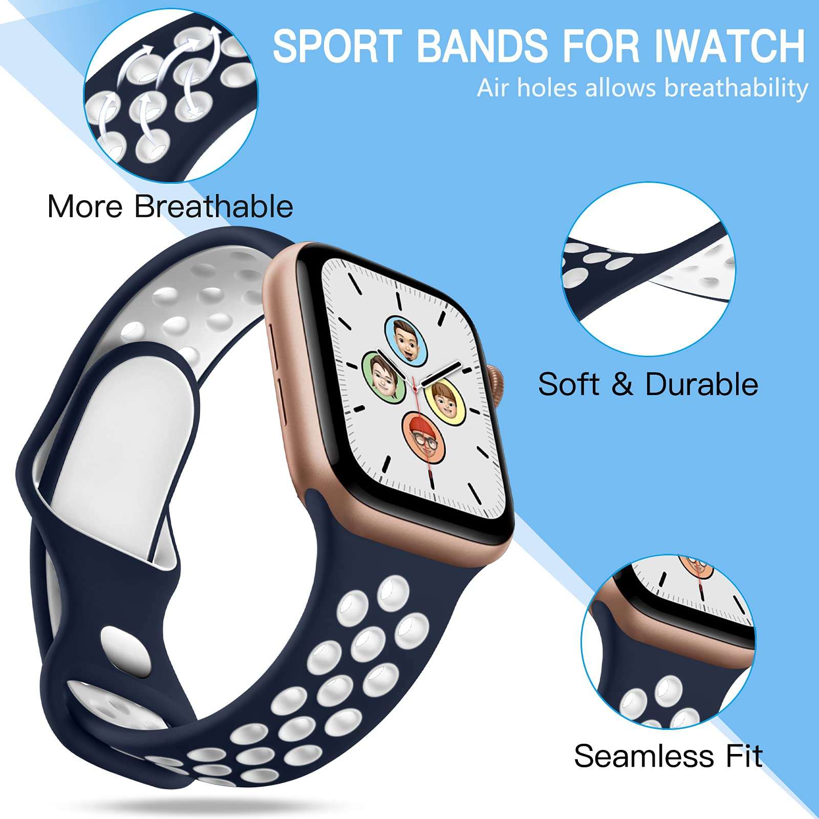 Adorve 4 Pack Sport Bands Compatible with Apple Watch Bands for Men Women 49mm 46mm 45mm 44mm 42mm 41mm 40mm 38mm,Breathable Soft Silicone Strap for iWatch Bands Series 10 SE 9 8 7 6 5 4 3 2 1 Ultra 2 - Image 2