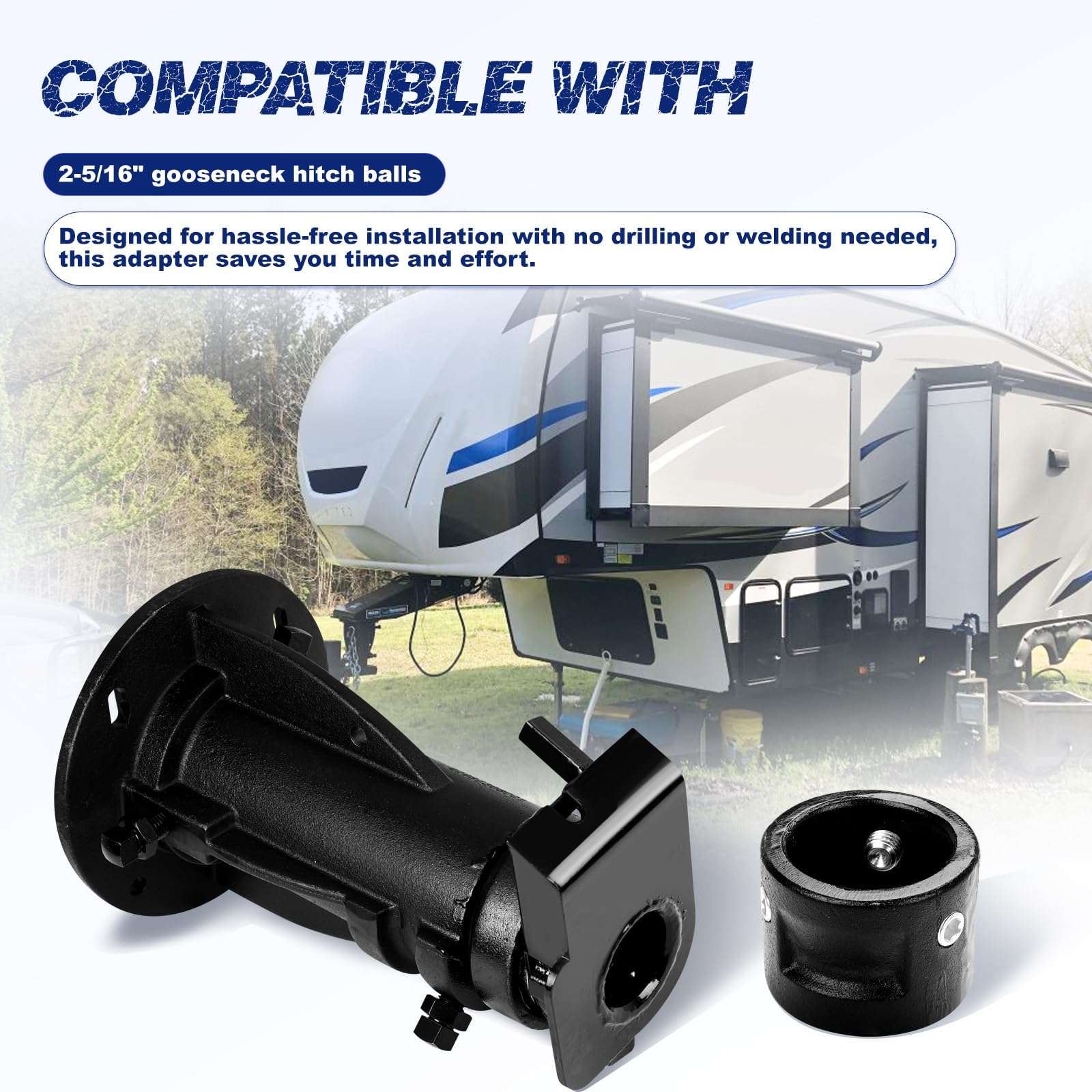 C5G1216 12"-16" Adjustable Cushioned 5th Wheel to Gooseneck Adapter Compatible with 2-5/16" Gooseneck Hitch Balls, Towing Capacity 20000 Lbs, OE C5G1216 - Image 2