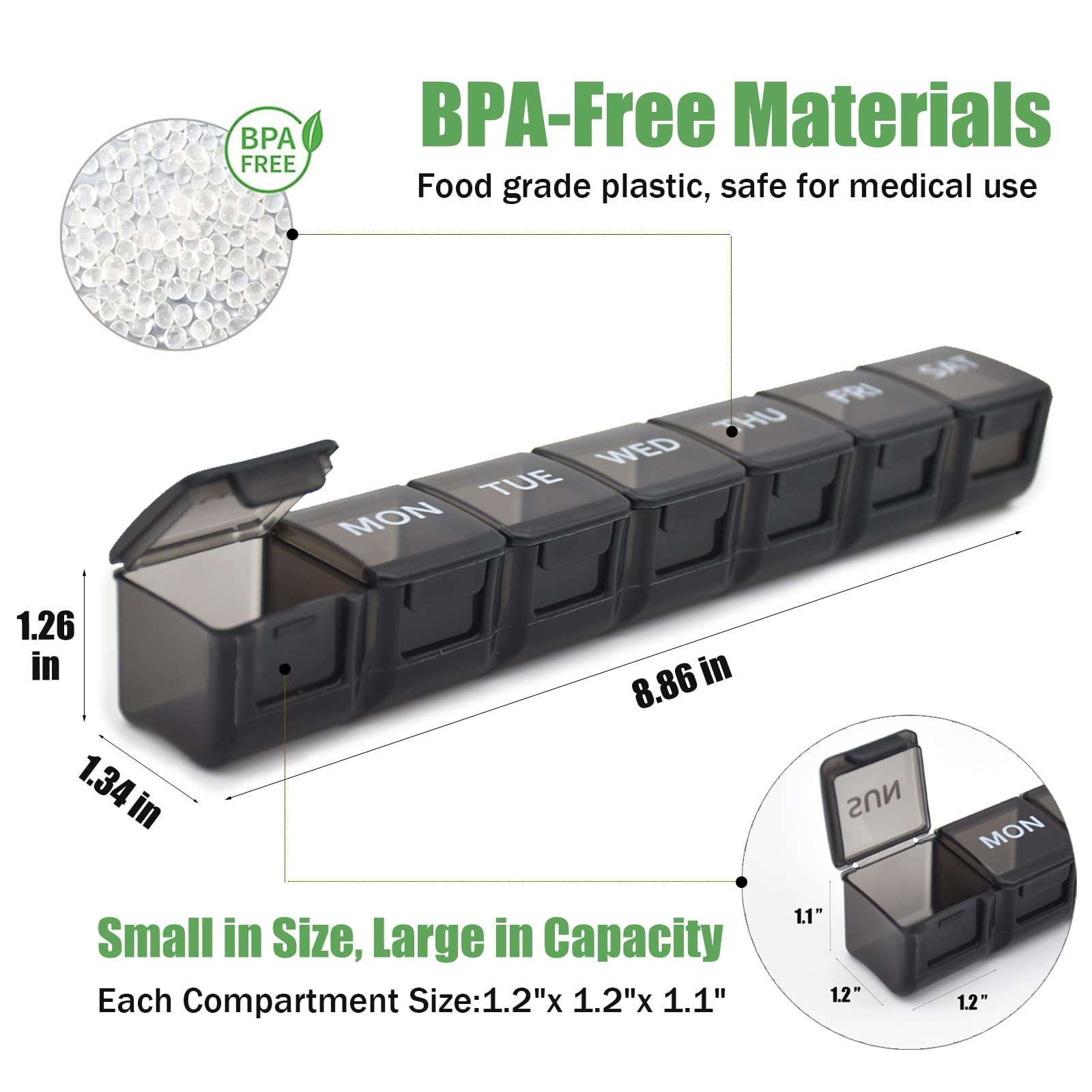 2 Pack Weekly Pill Organizer, Large 7 Day Pill Case, Daily Vitamin Case Medicine Box, AM/PM Pill Containers for Medicine Supplements Fish Oil（White & Black） - Image 2