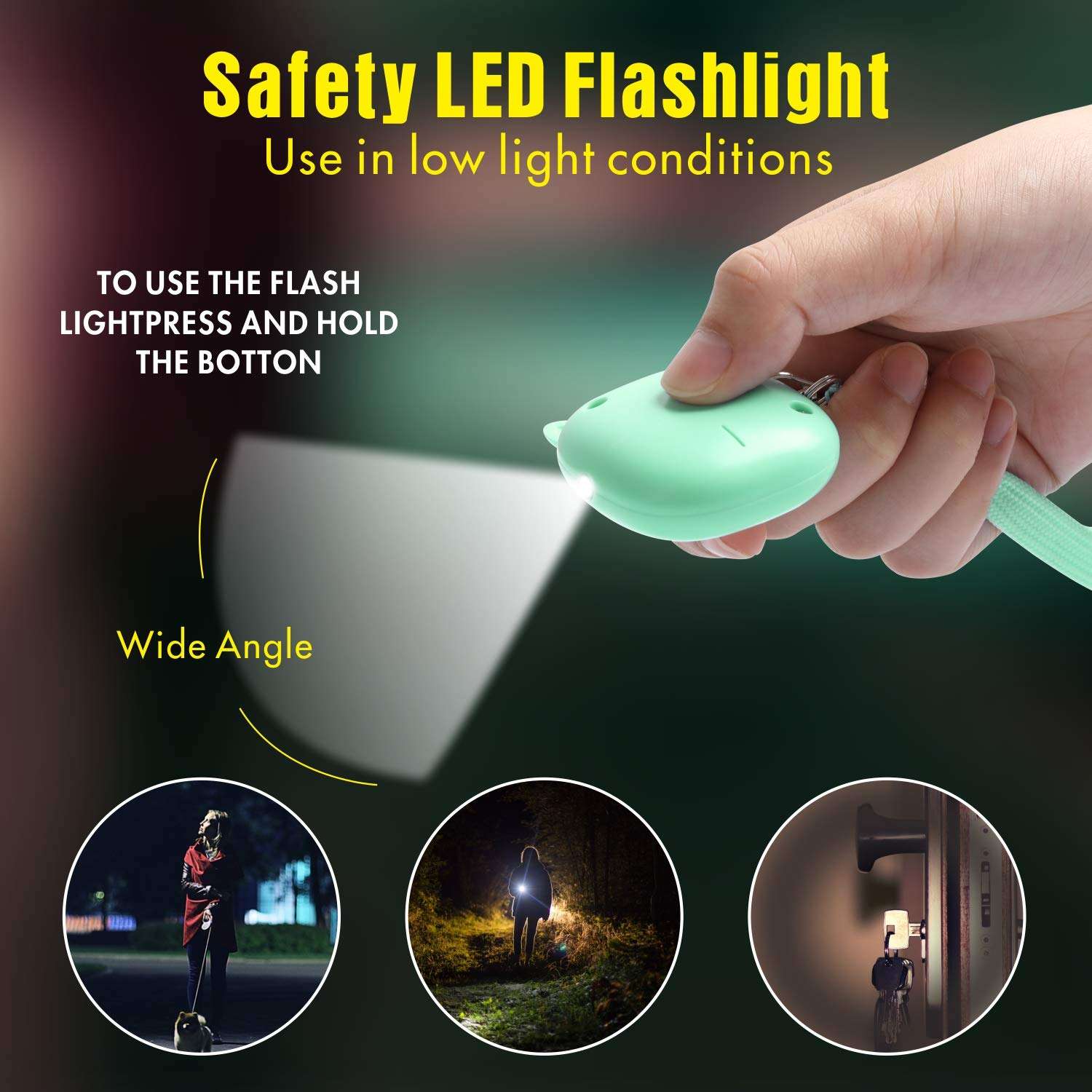 Safe Sound Personal Alarm,3 Pack 130 dB Loud Siren Song Emergency Security Alarm Keychain with LED Light, Personal Sound Safety Siren for Women, Men, Children, Elderly (Black/Purple/Green) - Image 3