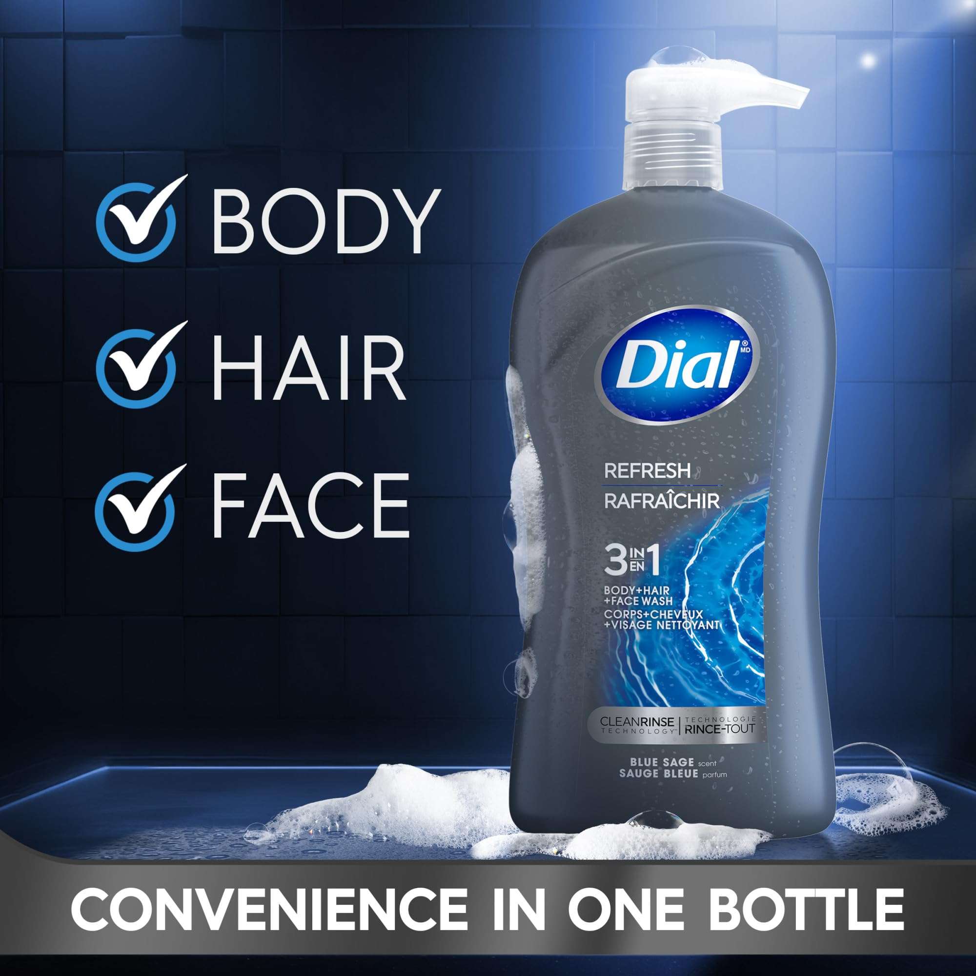 Dial Men 3in1 Body, Hair and Face Wash, Hydro Fresh, 32 fl oz - Image 4
