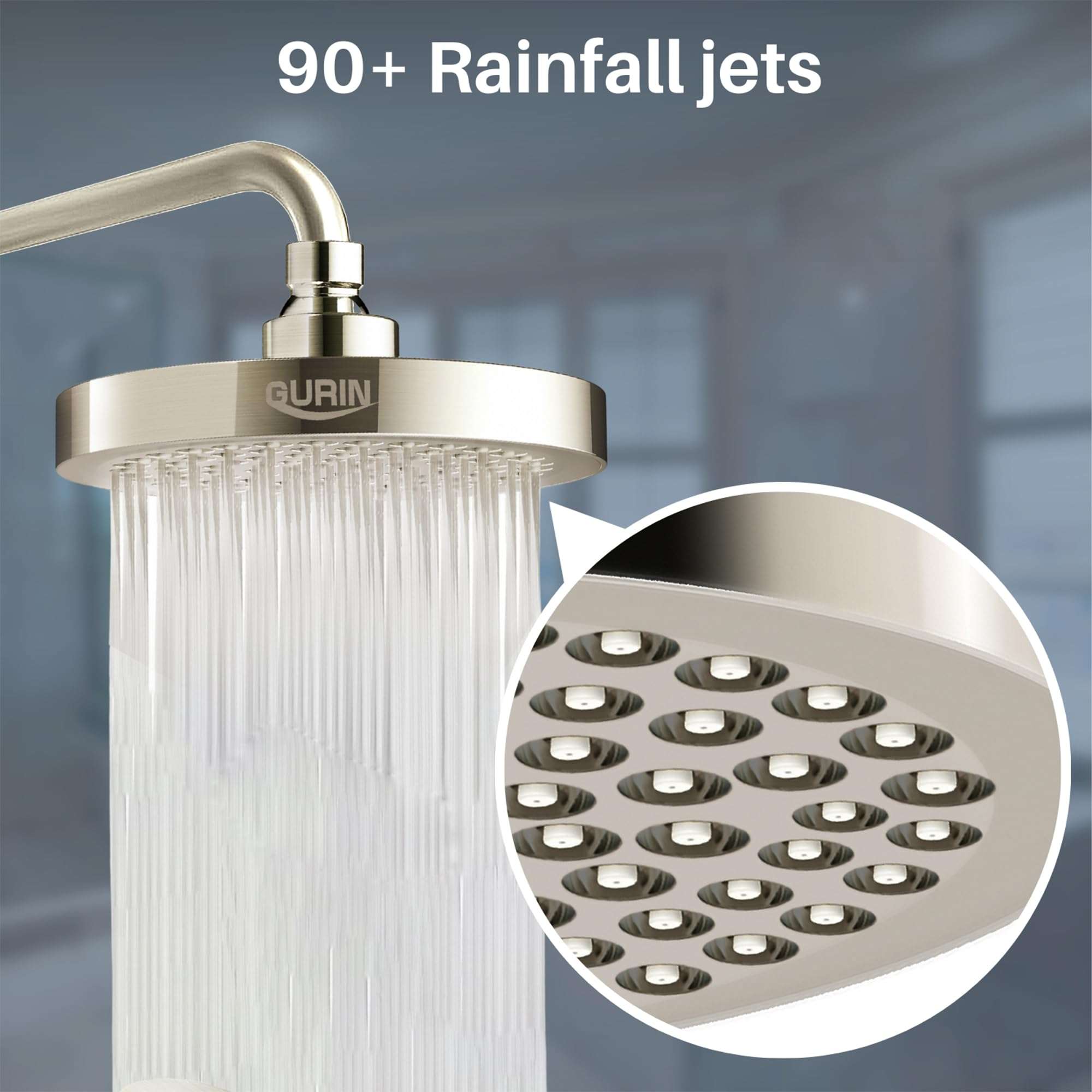 GURIN Shower Head High Pressure Rain, Luxury Bathroom Showerhead with Brushed Nickel Plated Finish, Adjustable Angles, Anti-Clogging Silicone Nozzles - Image 4
