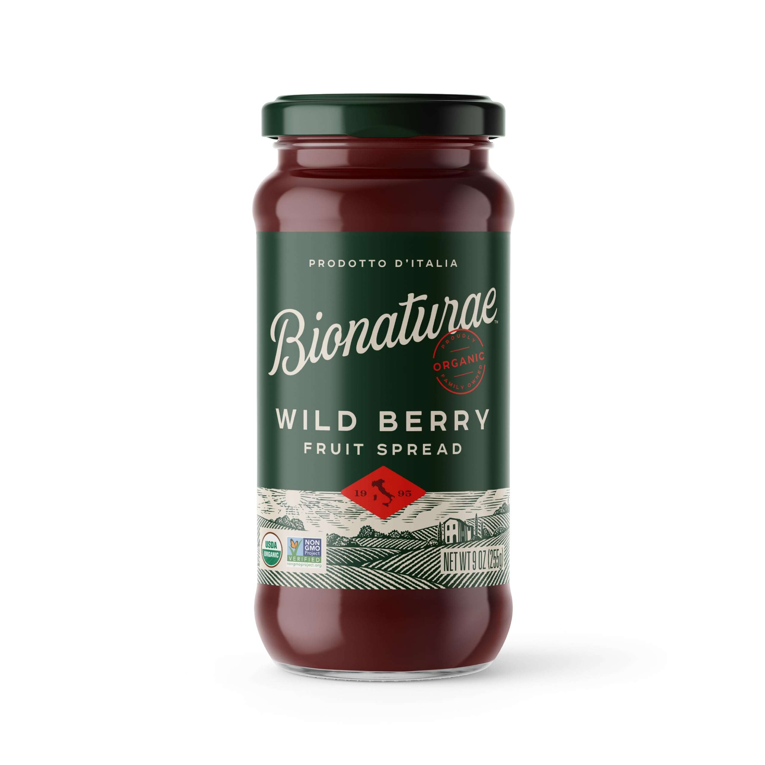 Bionaturae Organic Wild Berry Fruit Spread - Jelly Organic, Non-GMO, USDA Certified, No Sugar Added, No Preservatives, Organic Fruit Jam, Jam Organic, Made in Italy - 9 Oz - Image 1