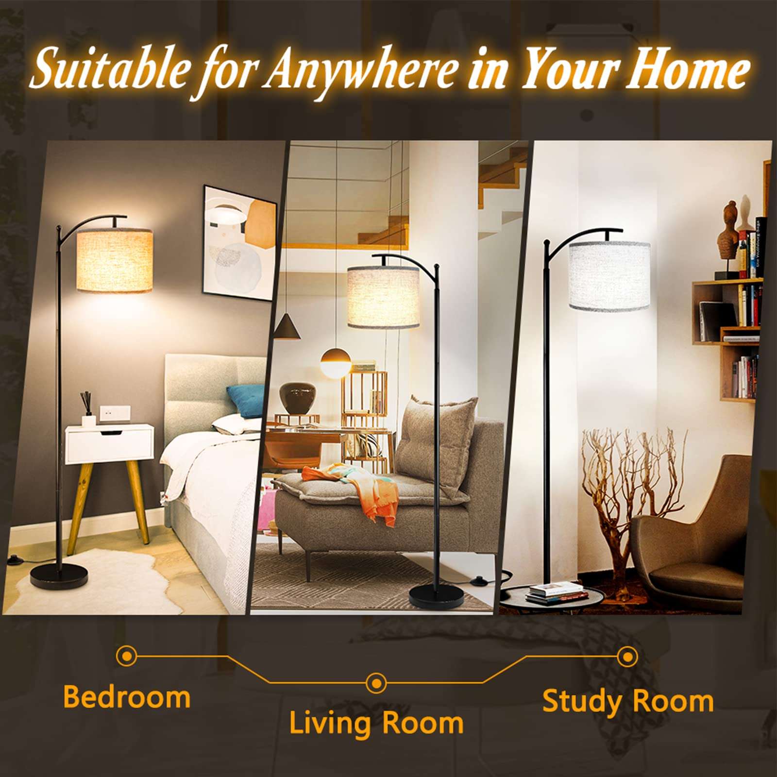 ROTTOGOON Floor Lamp for Living Room with 3 Color Temperatures LED Bulb, Standing Lamp Tall Industrial Floor Lamp Reading for Bedroom, Office (9W LED Bulb, Beige Lampshade Included) -Black - Image 5