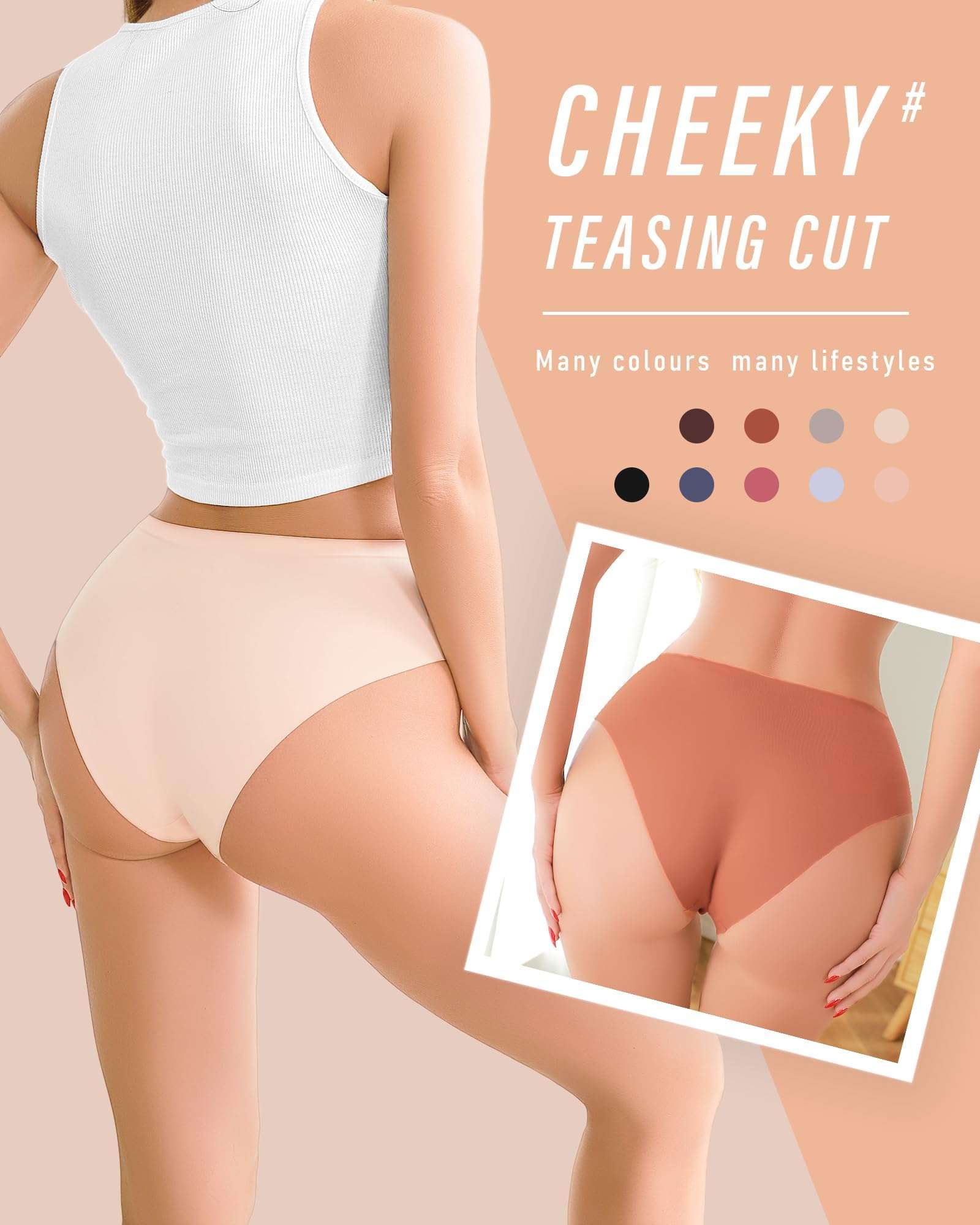 UNDER THE SEA Seamless Underwear for Women Mid Rise Brief Sexy No Show Bikini Panties Womens Cheeky 5 Pack XS-XL… - Image 2