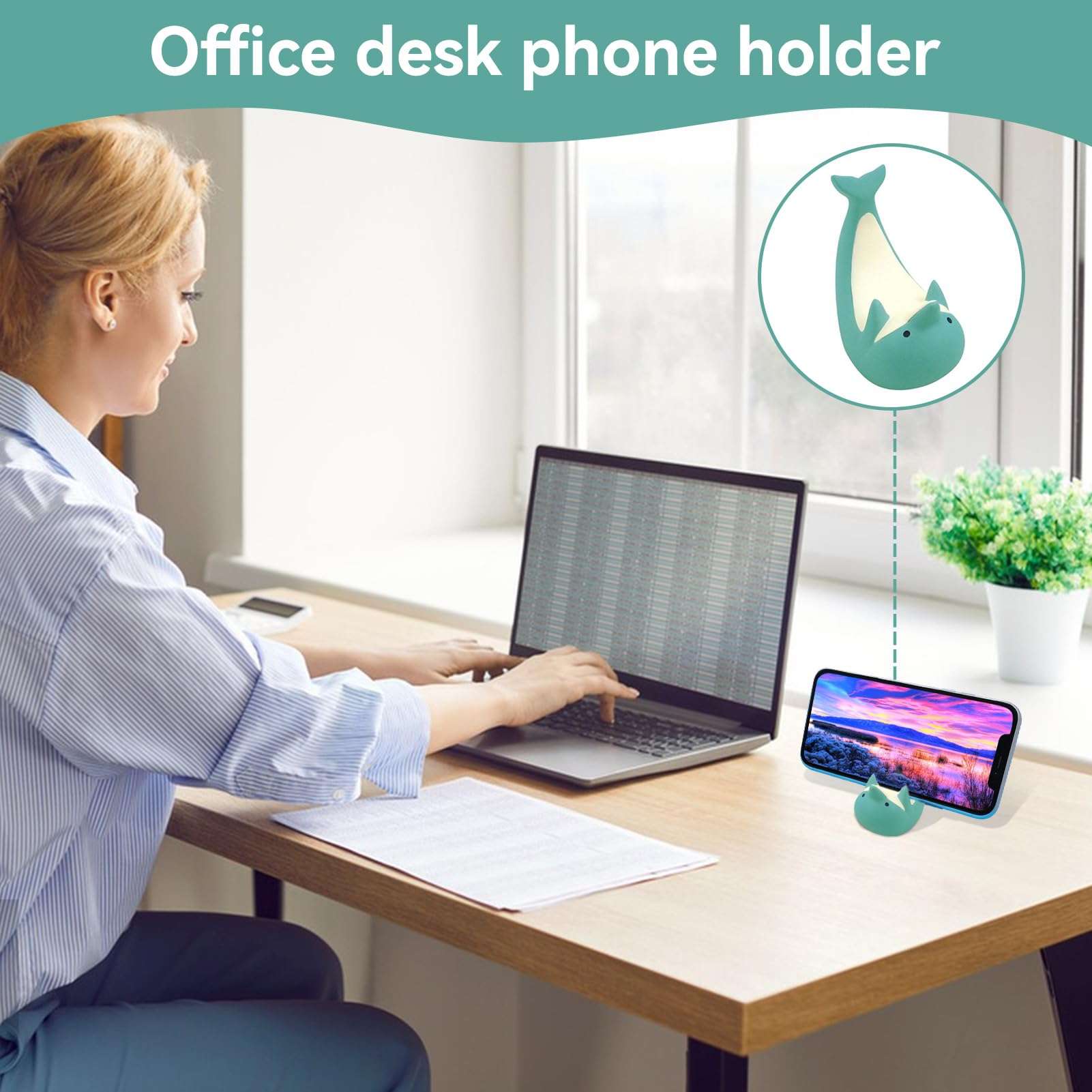 Cyrank Cell Phone Stand, Cute Dolphin Phone Holder Smartphone Stand Smartphone Holder for Desk Office Home Decor Accessories Desk Ornament Small Desk Phone Stand Mount for All Phones Tablets, Green - Image 3