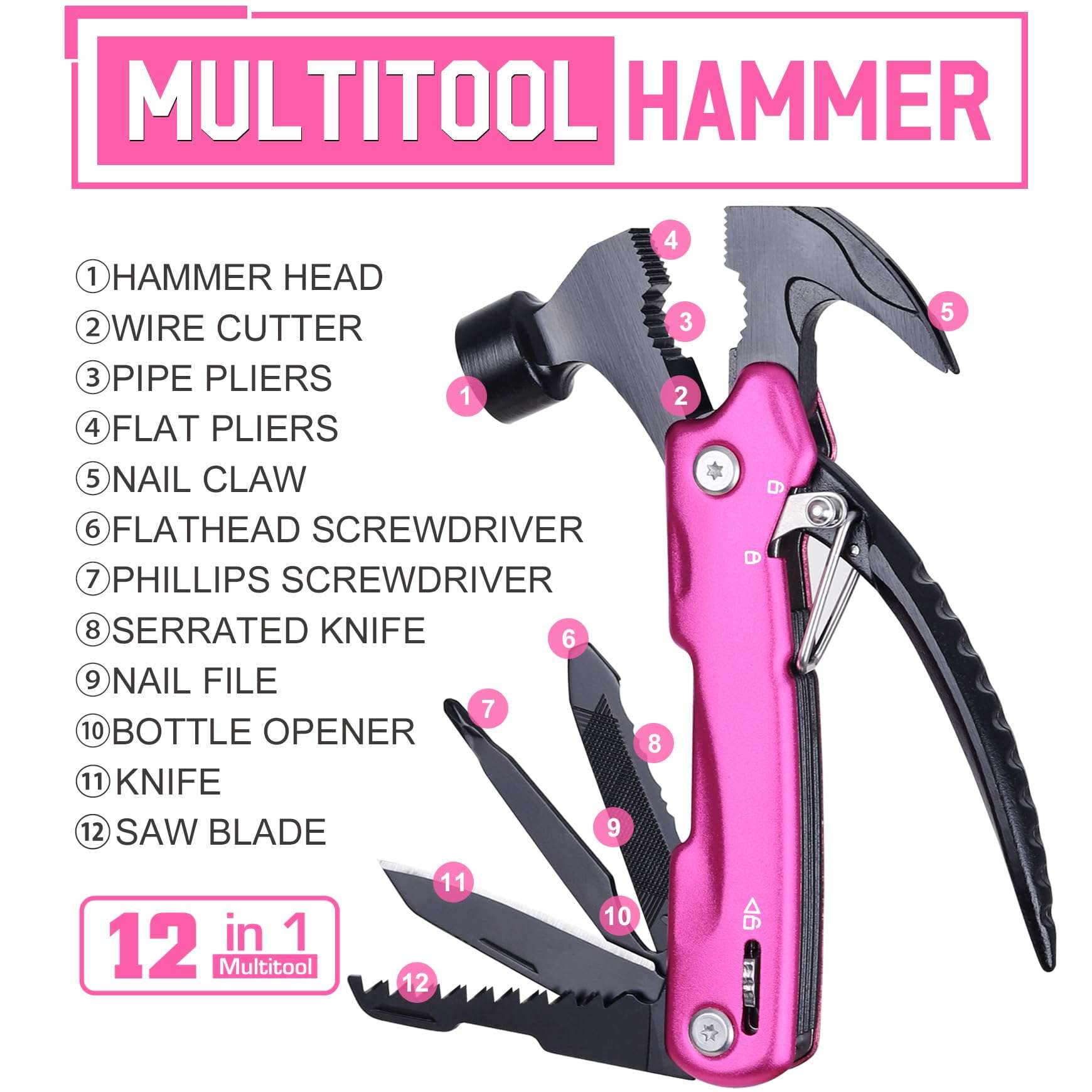 Women Gifts for Mom Wife - Gifts for Women Christmas, Stocking Stuffers - Mothers Day Birthday Gift for Woman, Christmas Woman Gift from Daughter, Son - Pin’k Multitool Hammer - Image 3