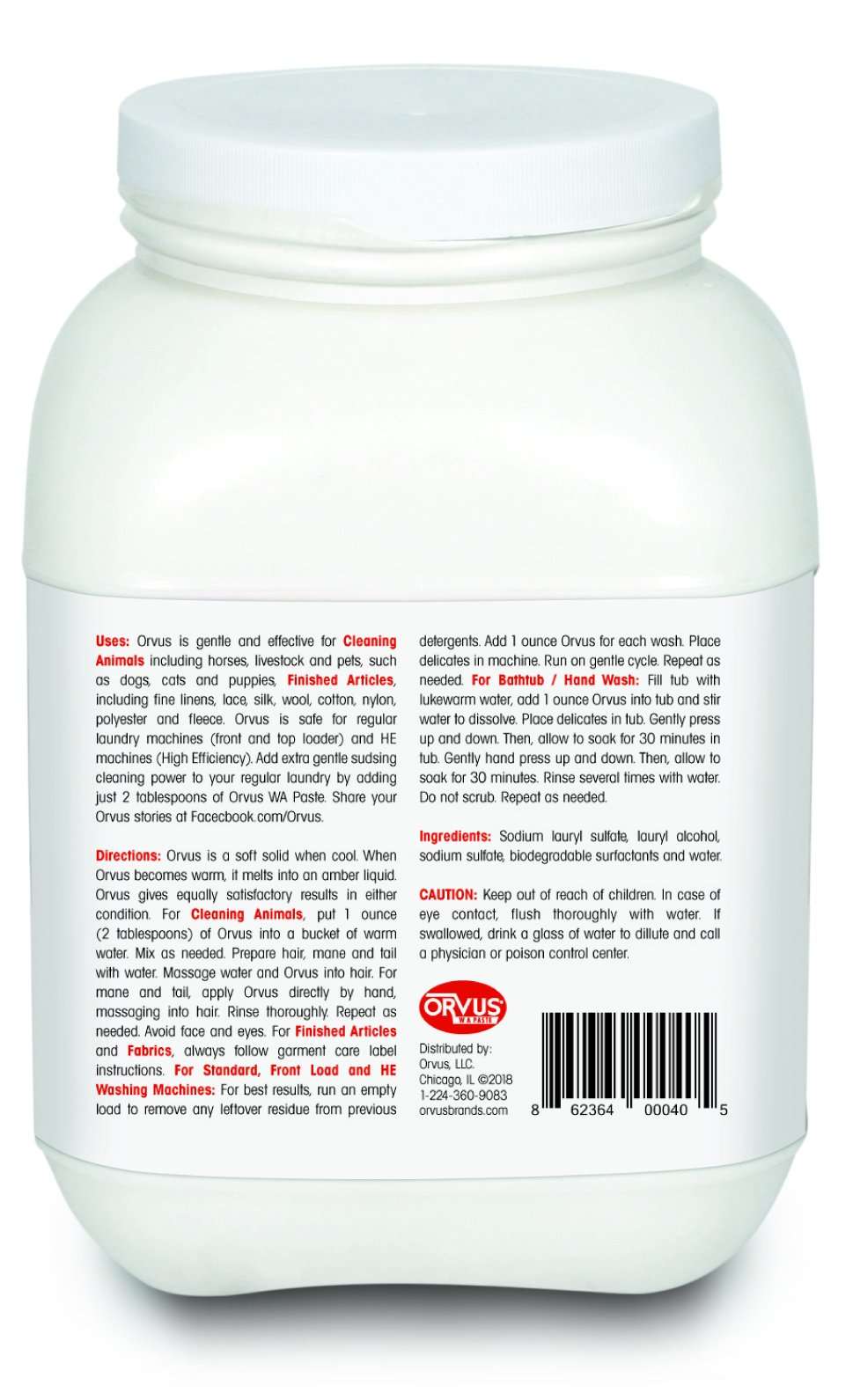 Orvus WA Paste Cleaner - 120oz.- Horse, Livestock and Dog Shampoo - Quilt, Fine Linen Detergent/Cleaner - Image 4