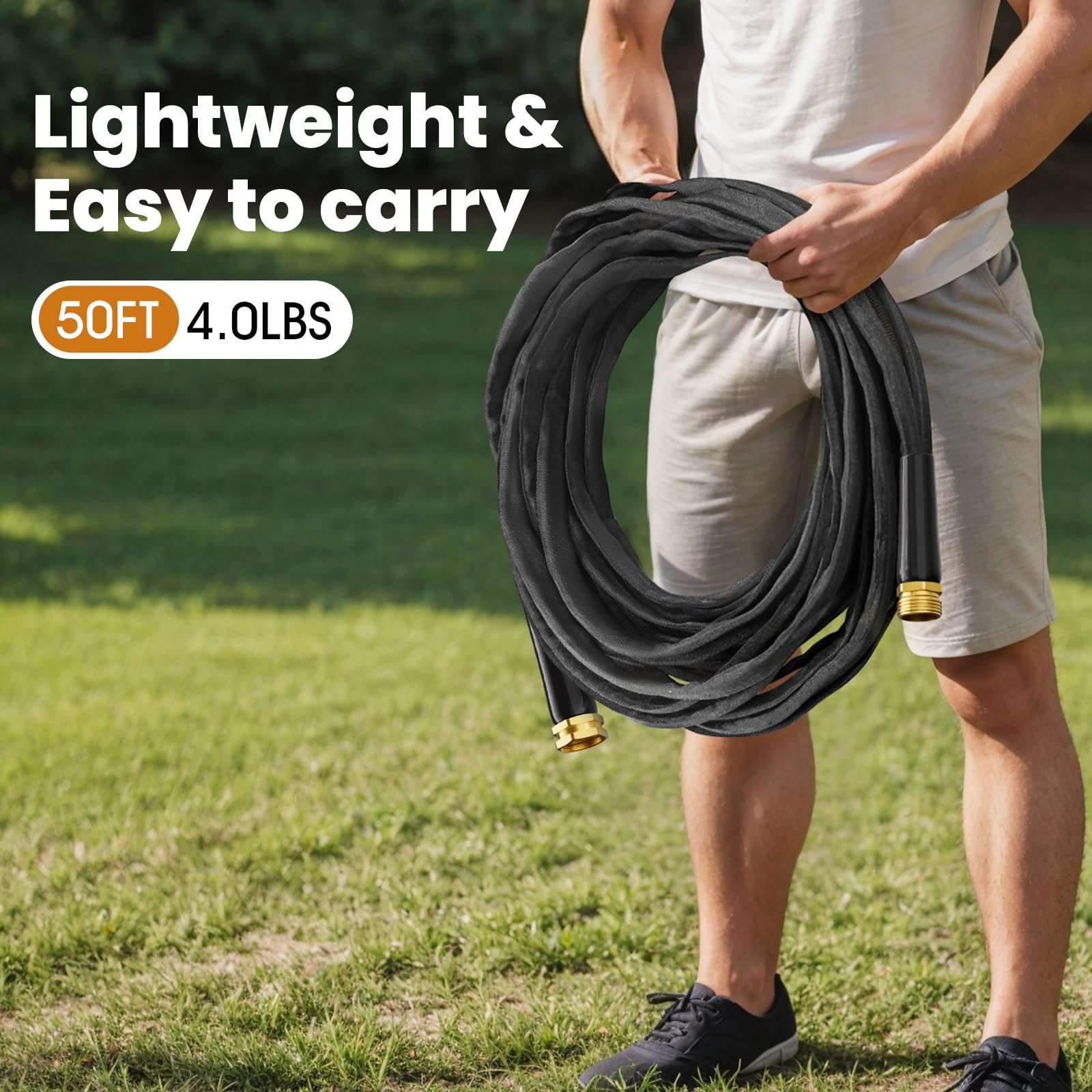 Haeteir 2025 Upgraded 50FT Non-Expanding Garden Hose, Lightweight, Flexible Ultra-Light Water Hose, Burst-Resistant, Lead-Free, Anti-Kink, High-Pressure - Image 5