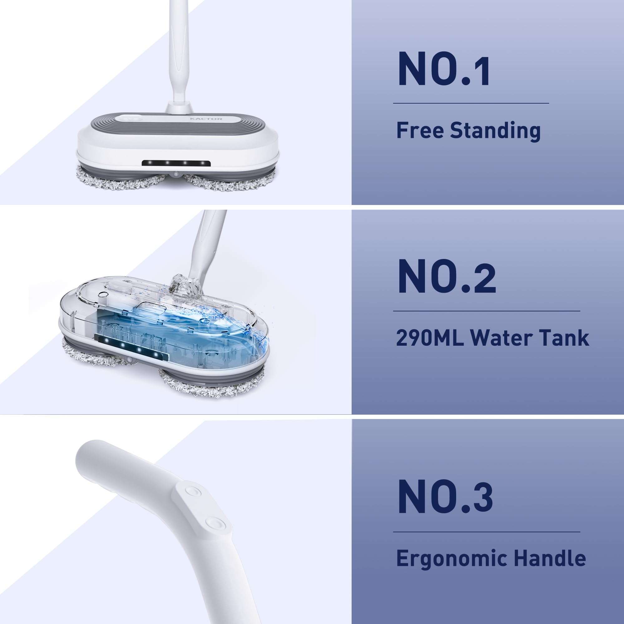 Cordless Electric Mop, Electric Spin Mop with Water Sprayer & LED Headlights, Up to 50mins Working Time, 290ml Water Tank, Self-Propelled Floor Cleaner with Adjustable Tube, Multi-Surfaces Floor Mop - Image 7