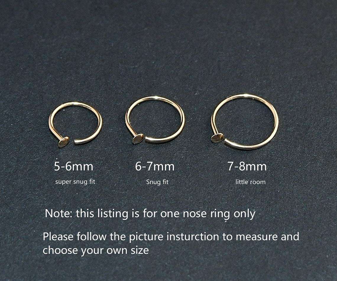 LUCKYJEWUS Small Thin Gold Nose Ring Hoop for Women, 14k Gold Filled or 925 Sterling Silver - 20G/22G/24G Adjustable Nose Piercing Jewelry (5mm–6mm, 6–7mm, 7–8mm) - Image 4