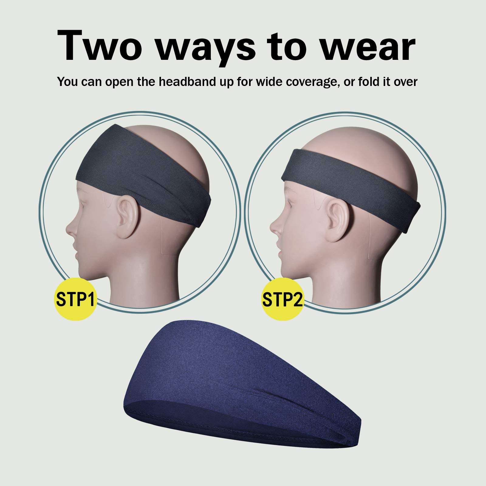 Pilamor Sports Headbands for Men (5 Pack),Moisture Wicking Workout Headband, Sweatband Headbands for Running,Cycling,Football,Yoga,Hairband for Women and Men - Image 6