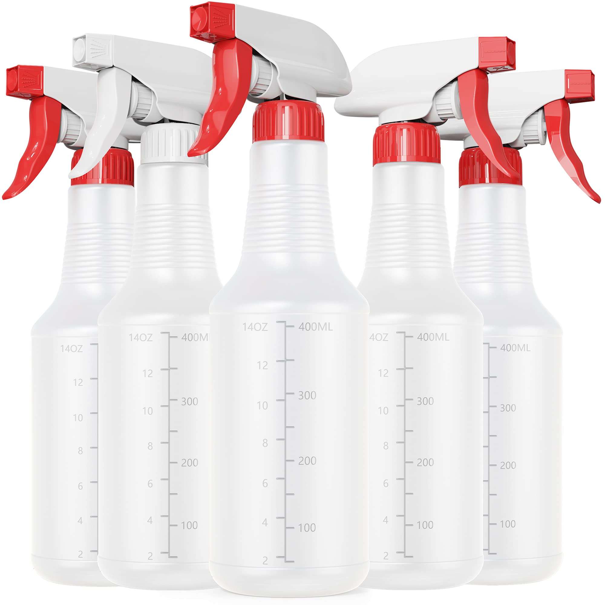 Veco Spray Bottle (5 Pack,16 Oz) with Measurements and Adjustable Nozzle(Mist & Stream Mode), HDPE Plastic Spray Bottles for Cleaning Solution, Household/Commercial/Industrial Use, No Leak and Clog - Image 1