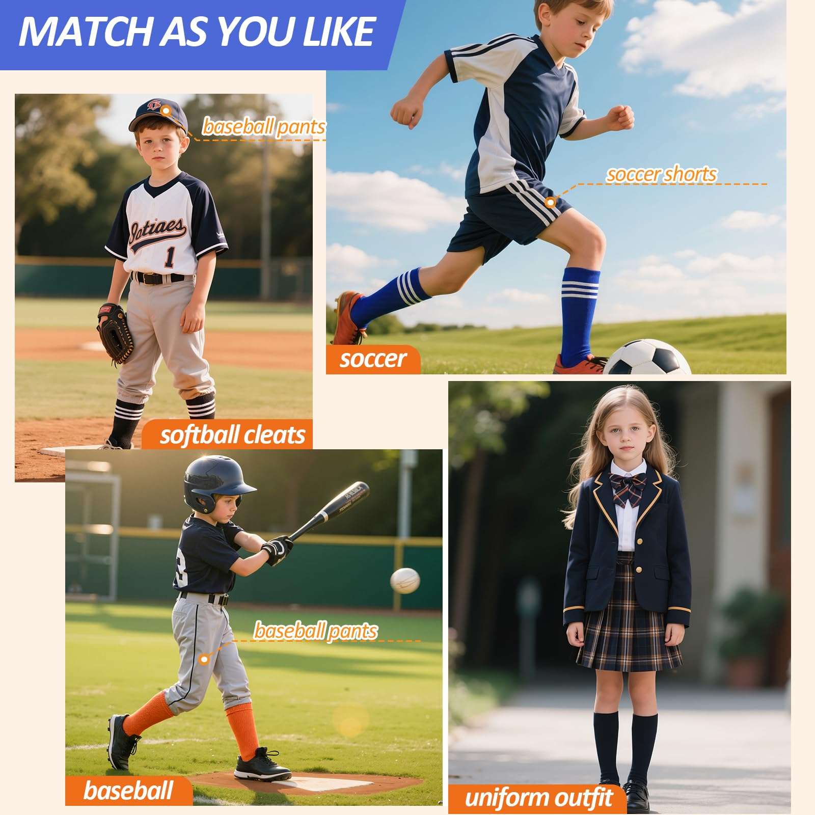 American Trends Toddler Kids Youth Soccer Socks-Long Knee High Socks for Boys Girls Baseball Softball Football 1-12 years - Image 6