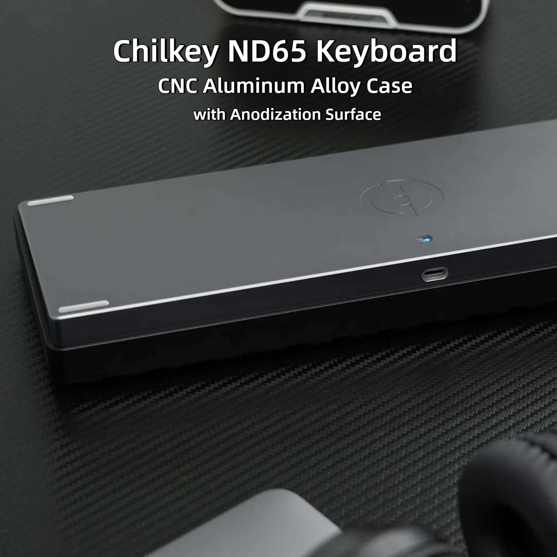 Chilkey ND65 Wireless Aluminum Mechanical Keyboard, 65% Layout Portable Gaming Keyboard, Tri-Mode BT5.0/2.4GHz/USB-C Hot Swappable Custom RGB Backlit Key Board for Laptop Office PC - Black - Image 3