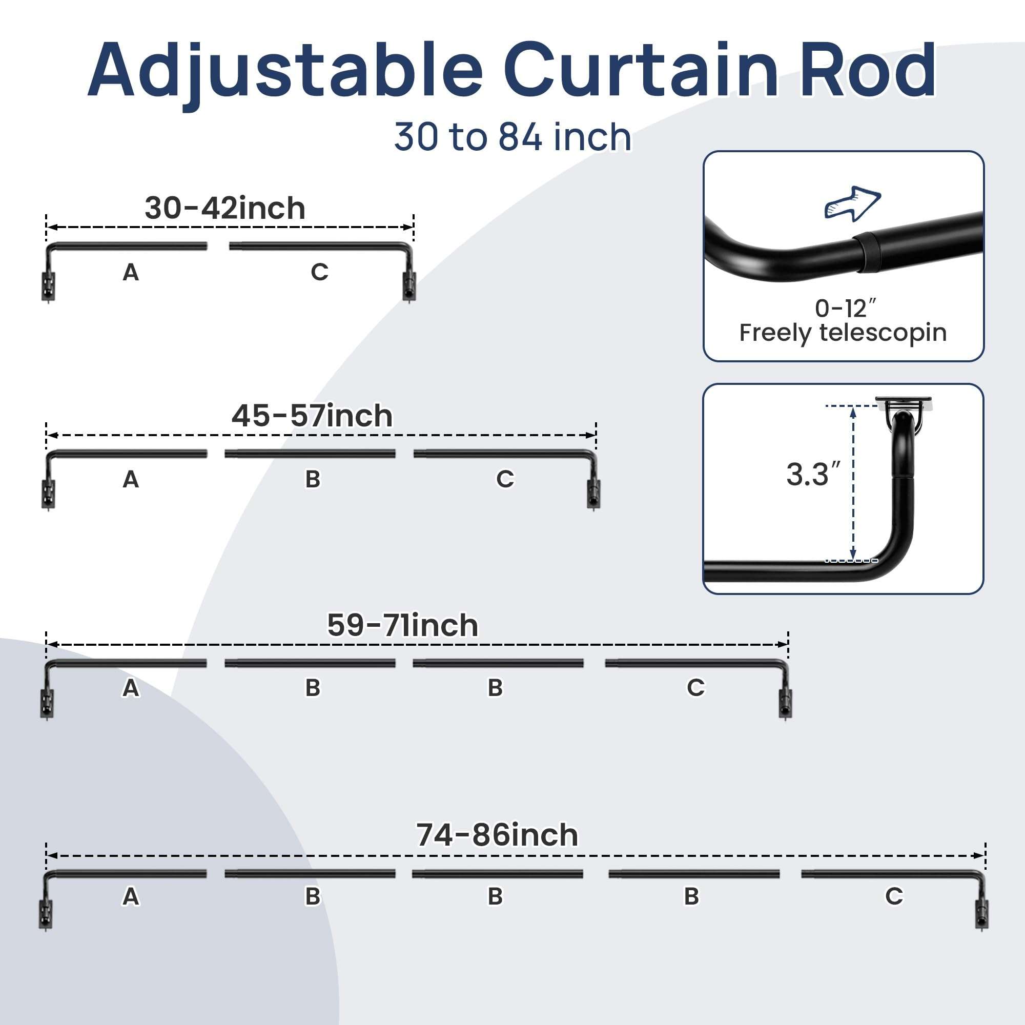 ENJOYBASICS Blackout Curtain rod for windows 48 to 84, 5/8 in Wrap Around Curtain Rods for Bedroom, Living Room, Adjustable from 30 to 86 Inches, Matte Black - Image 5
