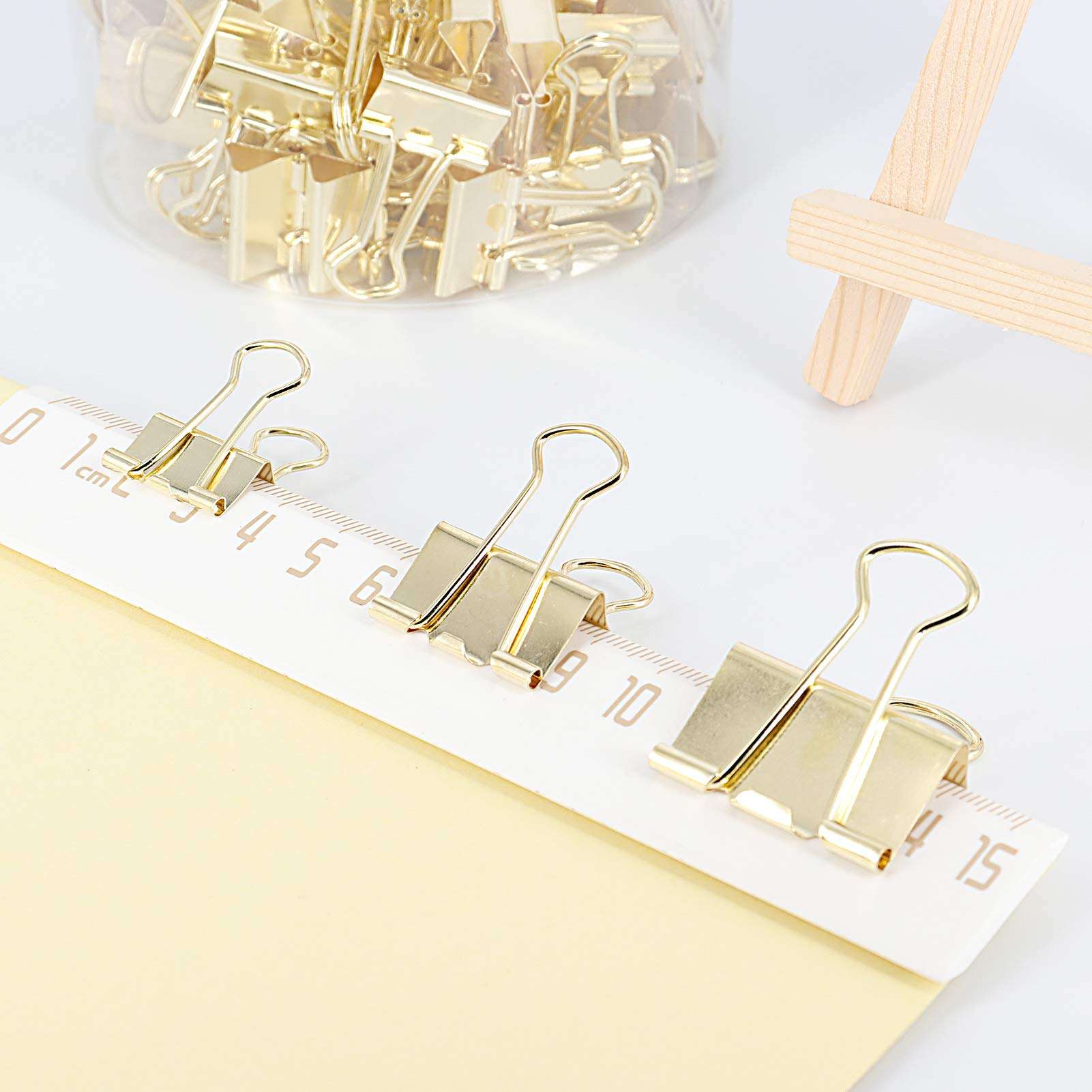 Gold Binder Clips Paper Clamps, Assorted Sizes Set (Small, Medium, Large) for Office School and Home Supplies - Image 2