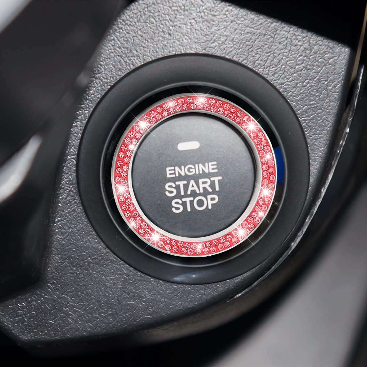 Car Bling Crystal Rhinestone Engine Start Ring Decals, 2 Pack Car Push Start Button Cover/Sticker, Key Ignition Knob Bling Ring, Sparkling Car Interior Accessories for Women (Double Red) - Image 6