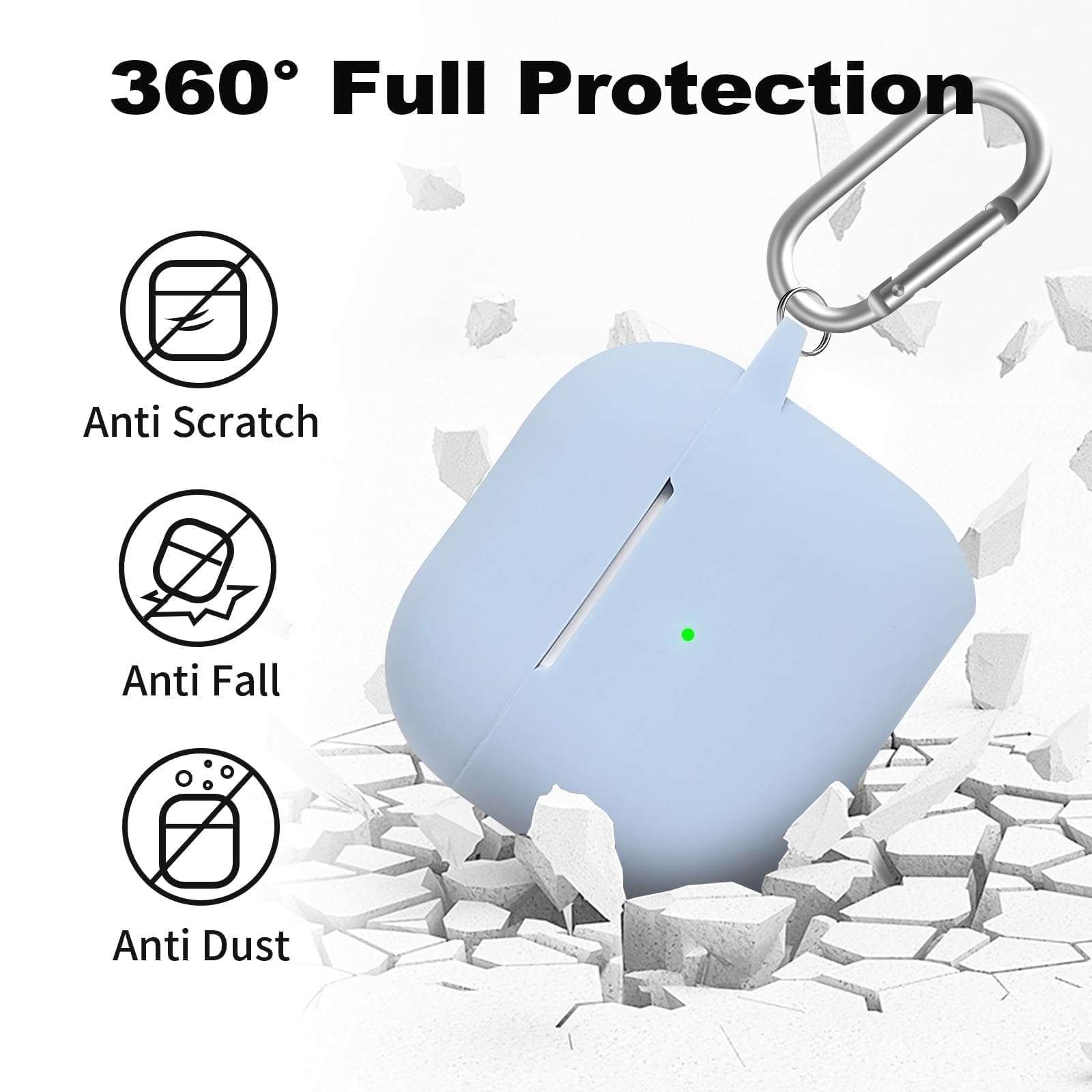 Woyinger for Airpods 4th Case Cover, Come with Cleaner Kit,Soft Skin Silicone Case Cover with Keychain, Full Protective Case for Men and Women, Compatible with AirPods 4th Generation Case,Sky Blue - Image 4