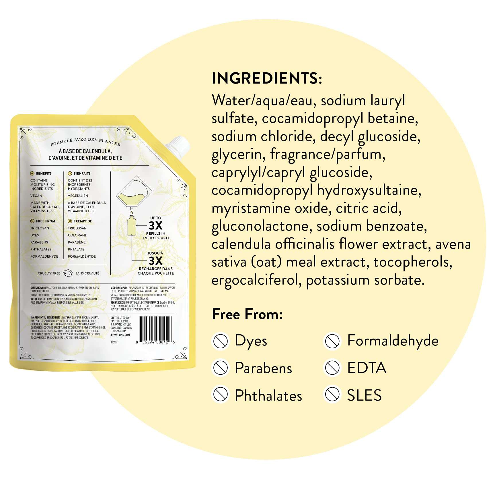 J.R. Watkins Gel Hand Soap Refill, Moisturizing Hand Wash, All Natural, Alcohol-Free, Cruelty-Free, USA Made, Lemon, 34 Fl Oz, 3 Pack - Image 6